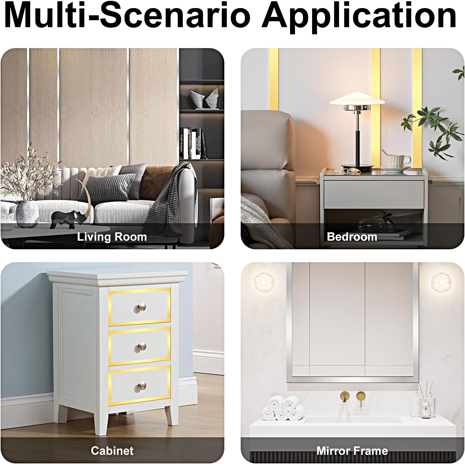 300Cm-2Cm Stainless Steel Mirror Trim, Tile Edging Trim, Edging Strip for Fireplace, Mirror Frame, Wall, Car and Furniture(Gold) image number 2