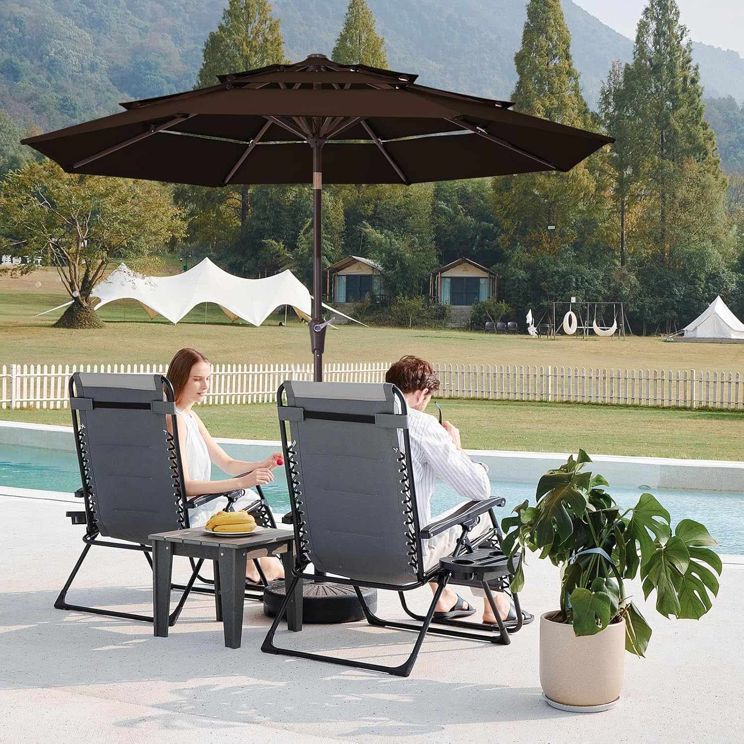 JEAREY 9FT 3 Tiers Patio Umbrella Outdoor Market Umbrella Table Umbrellas image number 4