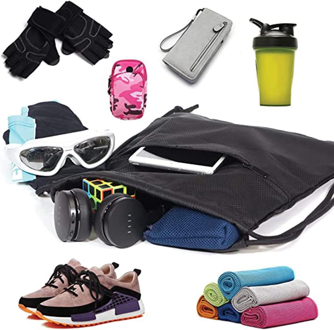 Drawstring Gym Bag, Sport Large Capacity PE Bag with outside Zipper Waterproof String Swim Backpack for Men & Women Boys Girls for Sports School Beach Holidays Swimming Travel Yoga image number 1