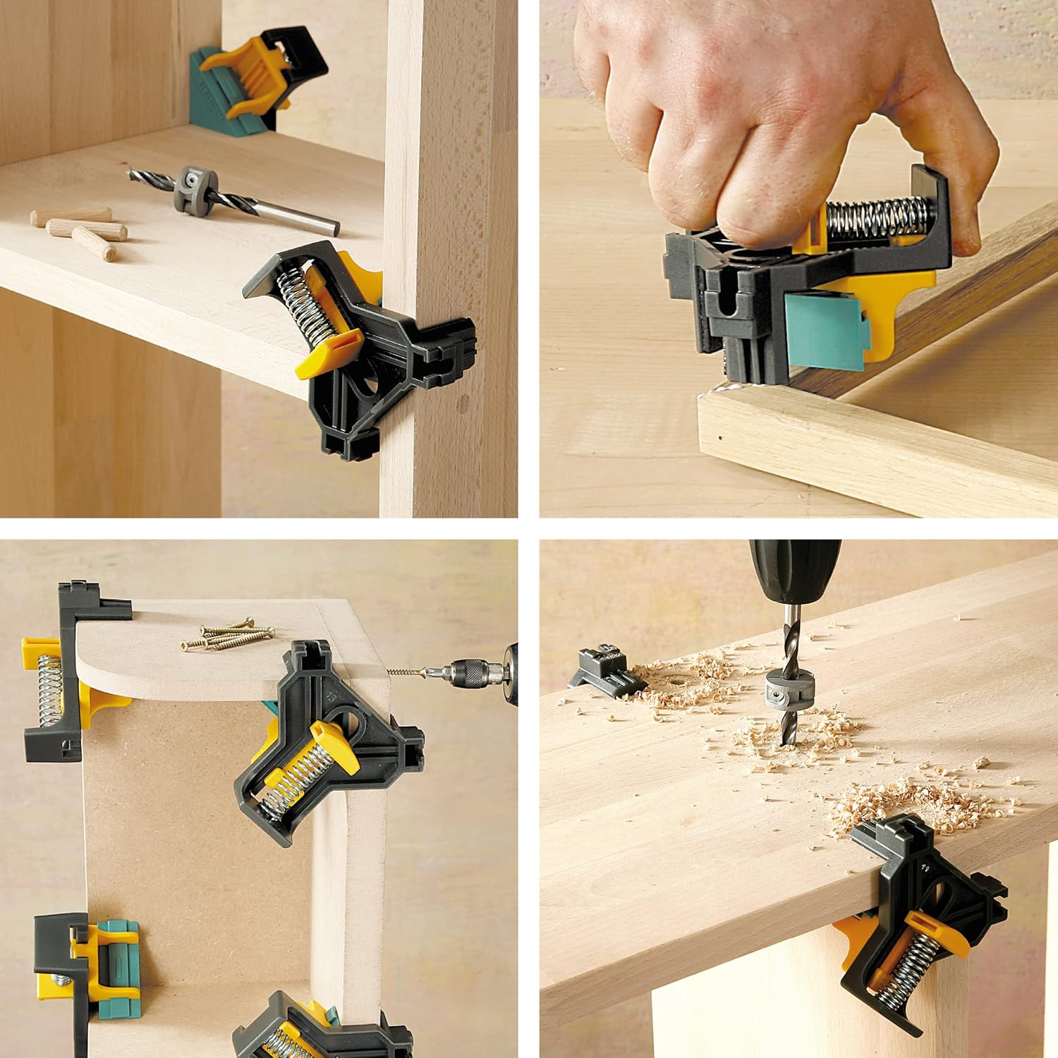 Wolfcraft Project Set for Right-Angle Clamping I 8626000 I 4 X ES 22 Corner Clamps as Ideal Mounting Aid for Screwing or Gluing Boards Together at a 90&deg; Angle