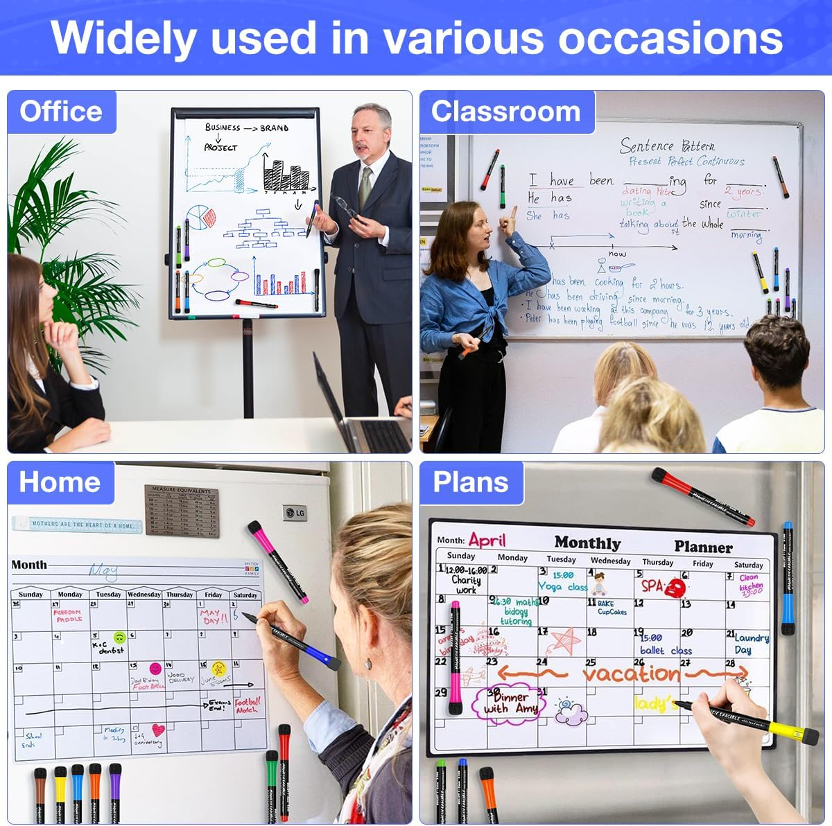 JR.WHITE Magnetic Dry Erase Markers, Fine Point Tip, 12 Colors, Low Odor, White Board Markers with Eraser Cap, Safe for Kids, Teachers, Office & School Supplies image number 1