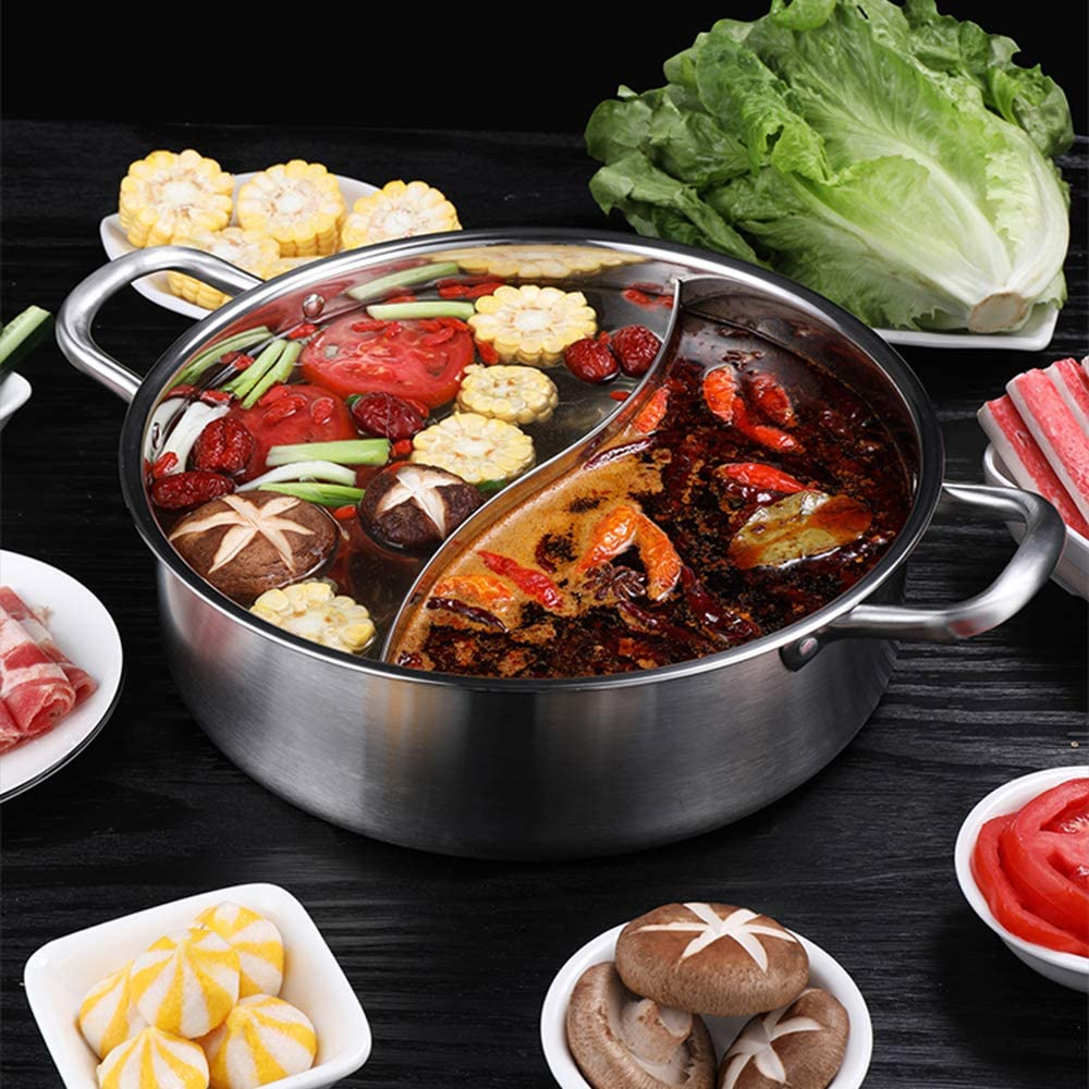 Hot Pot with Divider Stainless Steel Shabu Shabu Pot for Induction Cooktop Gas Stove 11'' Suitable for 2-3 Person (11 Inch) image number 5