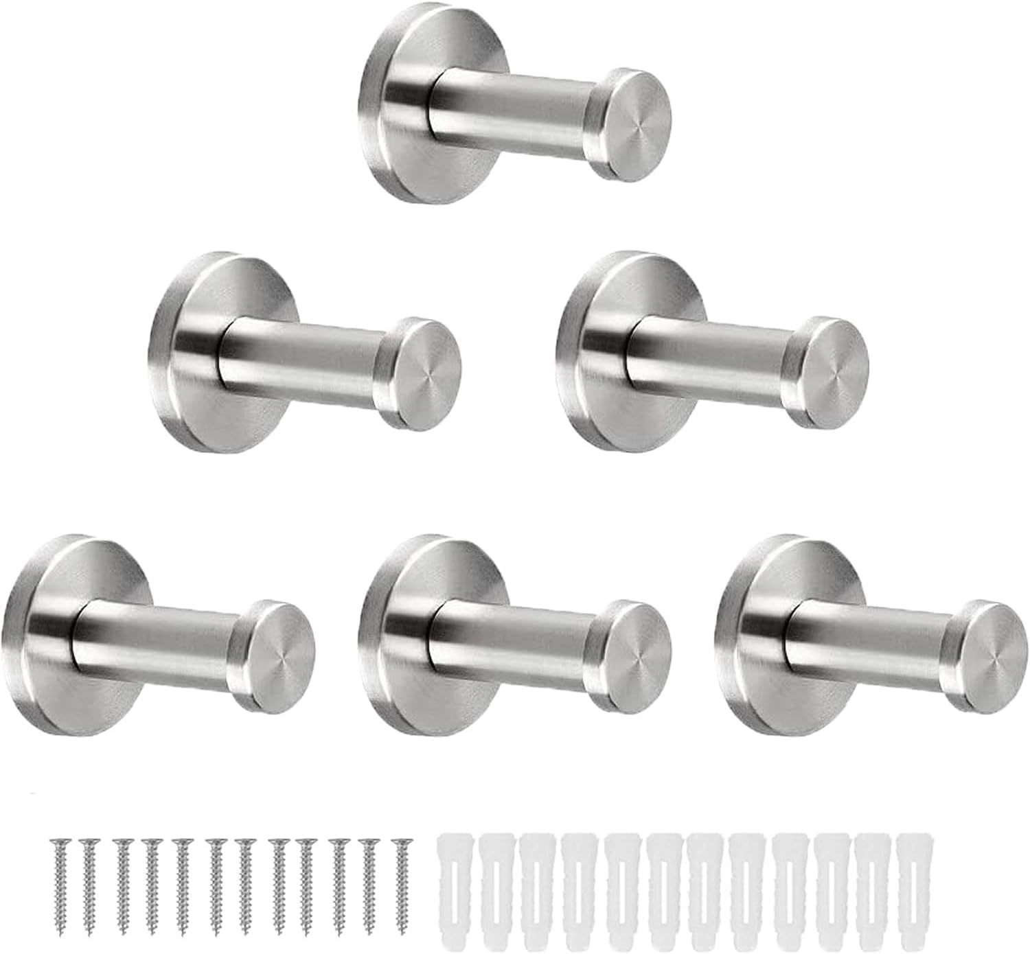 Vanloory Bathroom Towel Hooks, 6 Pack round Coat Hooks, Sturdy Wall Mounted Robe Hook, SUS 304 Stainless Steel Heavy Duty Clothes Hanger, Wall Towel Hooks for Bathroom Bedroom Kitchen (Black)