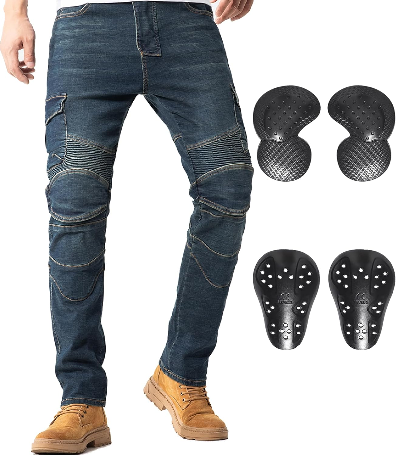 Ctbqitom Motorcycle Pants for Men Motocross Riding Pants Motorbike Riding Denim Jeans with Knee and Hip CE Armor Pads