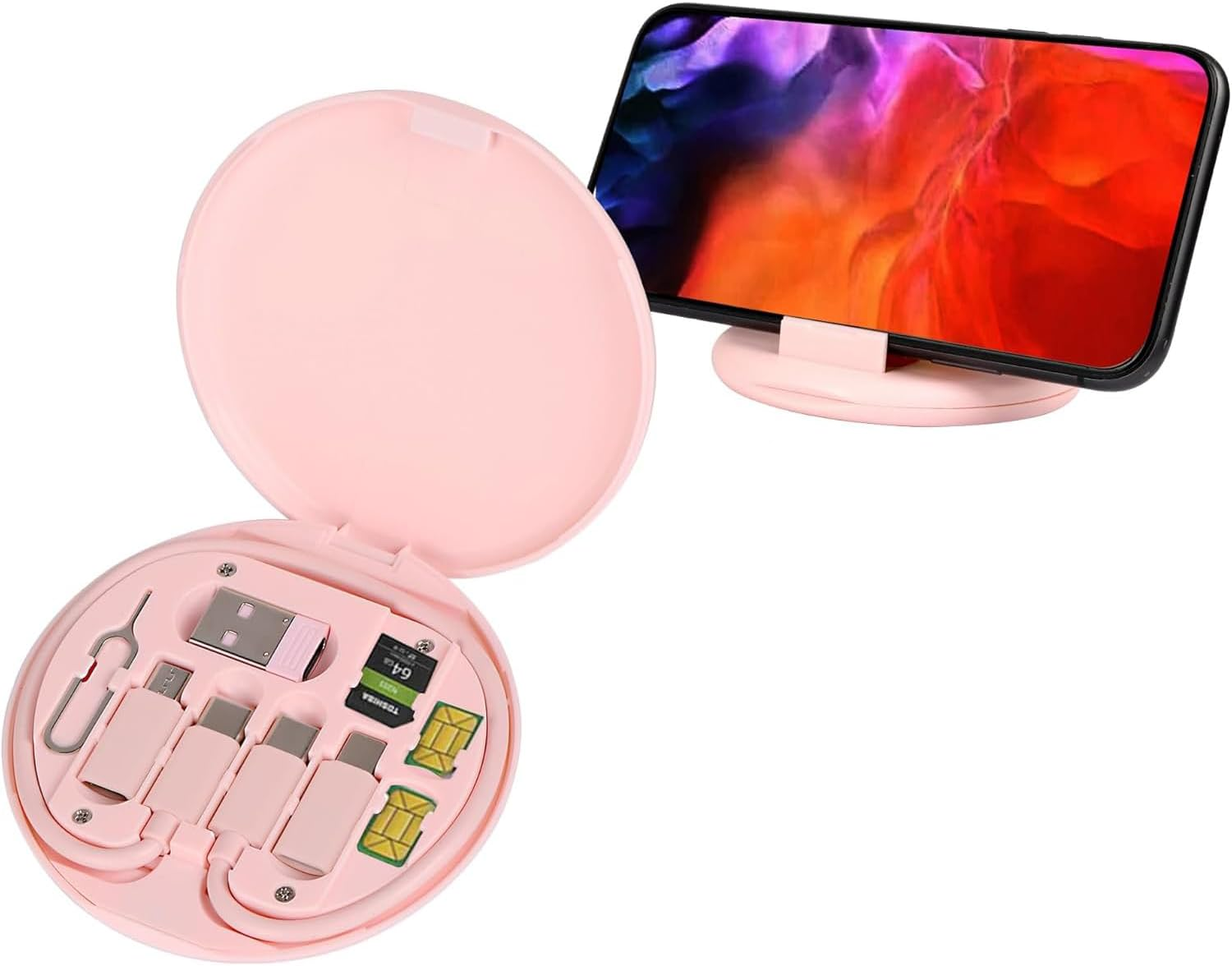 USB Adapter Multi-Type Charging Cable Kit, Cable Gadgets Box, USB a & Type C to Male Micro/Ios Device, Storage, Tray Eject Pin, Phone Holder, Data Transfer