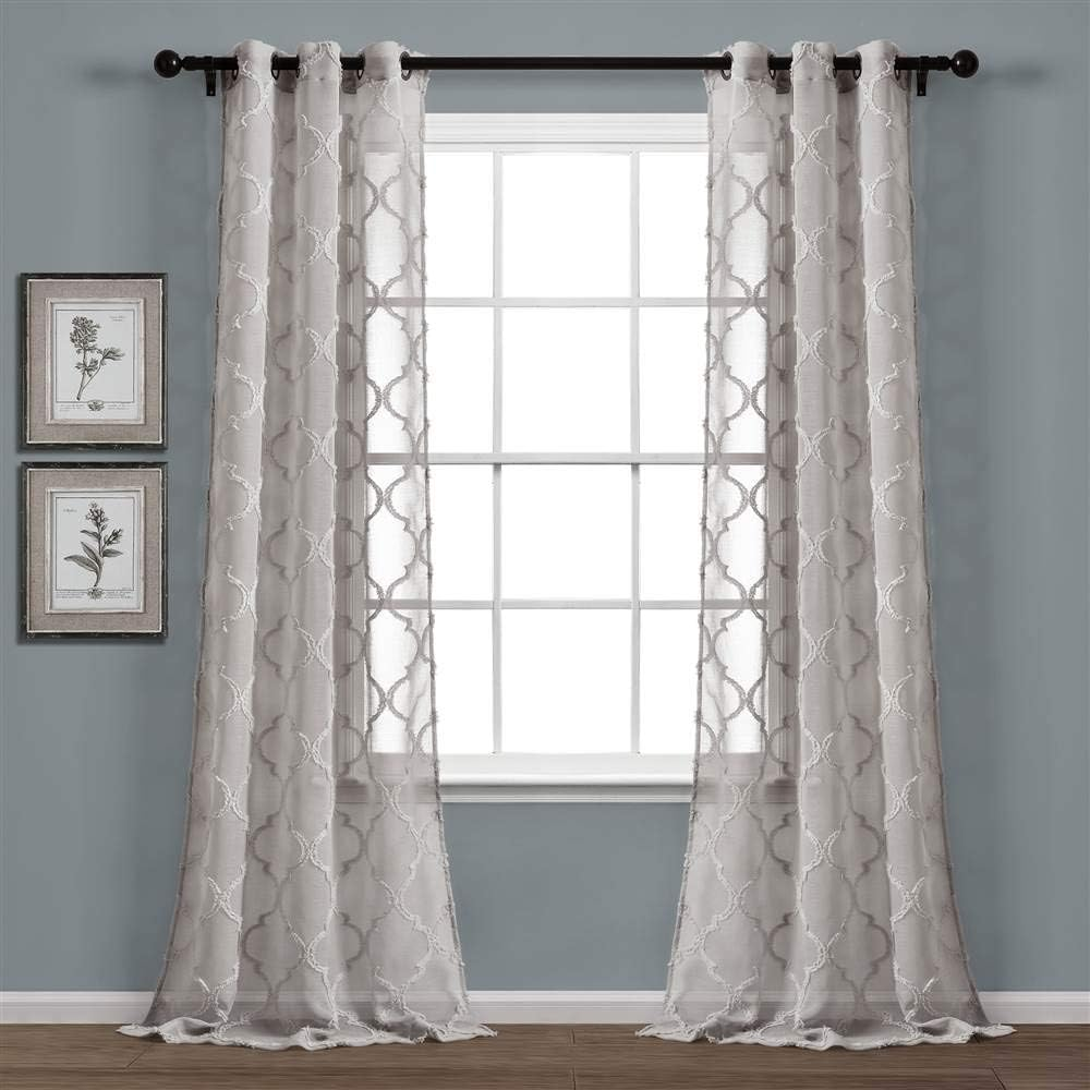 Lush Decor Gray Avon Trellis Grommet Sheer Window Curtain Panel Pair (84" X 38") image number 3