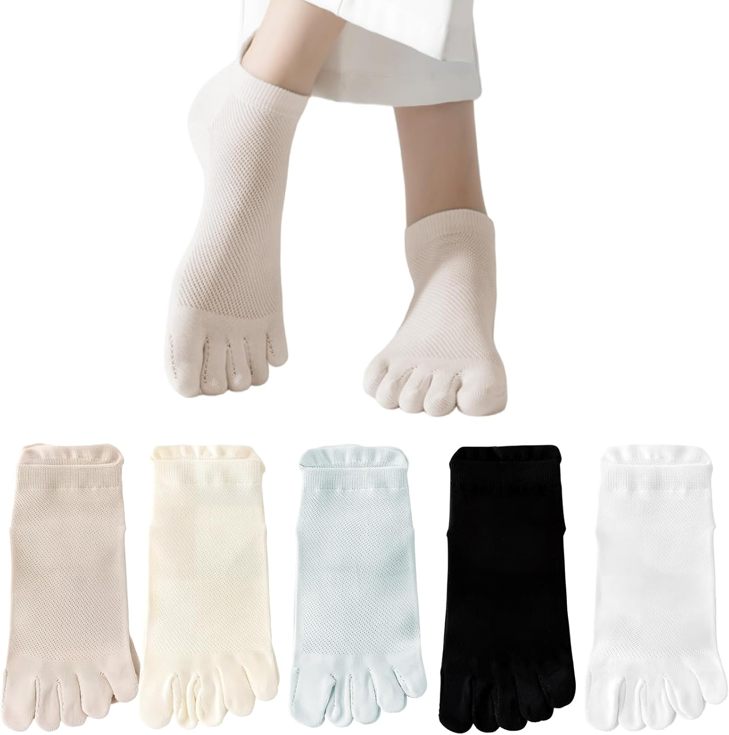 Daelesr 5 Pairs Toe Socks for Women, No Show Sports Socks 4-12, Non Slip Ankle Socks, Breathable Running Socks, Low Cut Liner Socks All Season