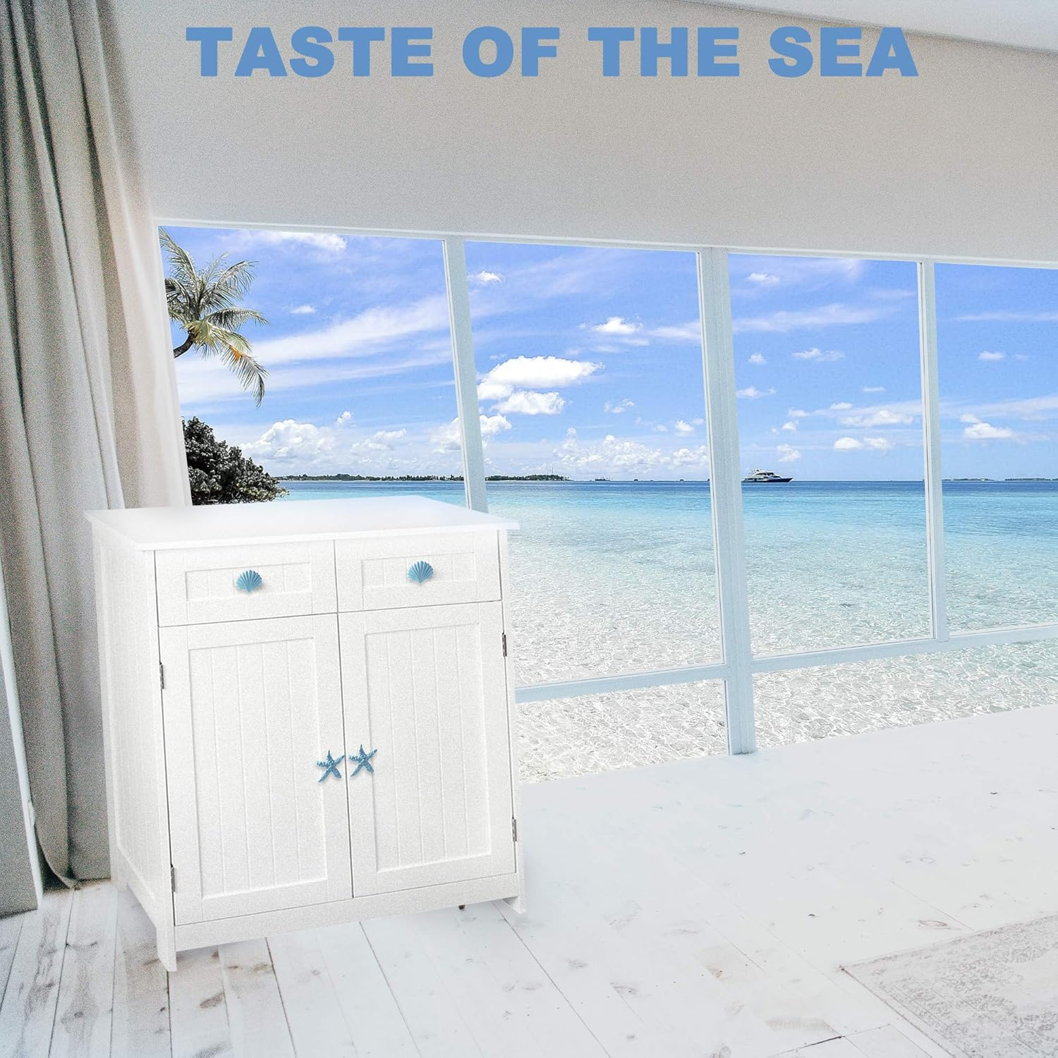 Mechwares-Retro Marine Style Cast Iron Drawer Handle-Kitchen Cabinet Wardrobe Closet Hardware-Pattern of Hippocampus|Starfish|Crab|Scallop(4, Blue) image number 4