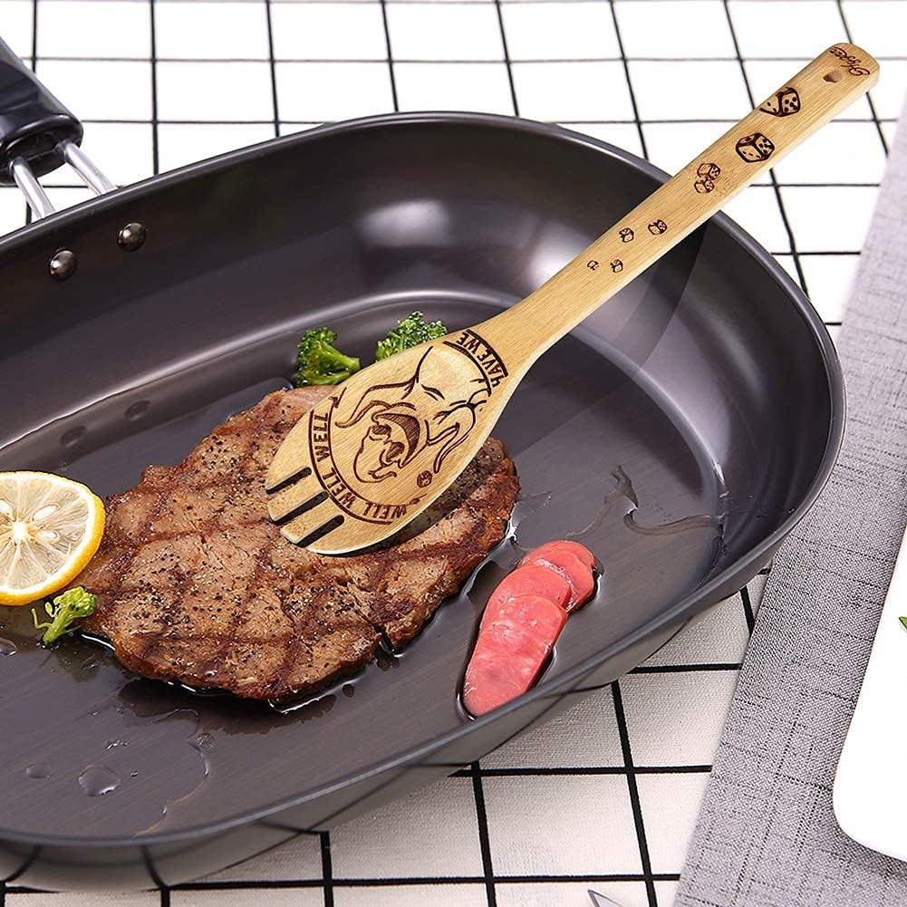 Idea Utensil Burned Wooden Spoons Set House Warming Wedding Present Slotted Spoon 5 Piece - Nightmare2 image number 6