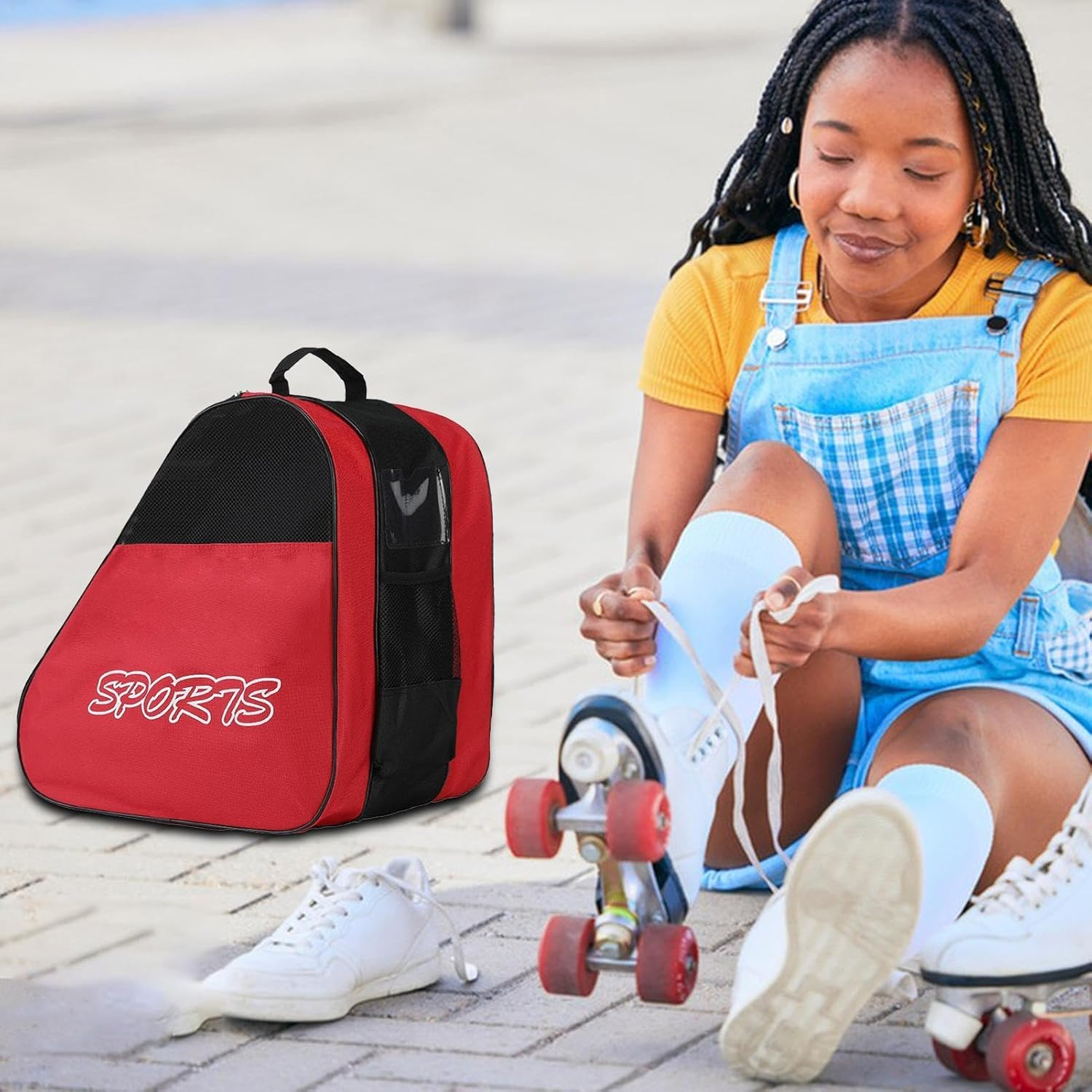 Inline Skate Bag | Inline Skate Tote Bag for Roller Skating,Oxford Cloth Shoes Carrier Pouch Organizer for Child, Teenager, Kids, Adult - Red image number 5