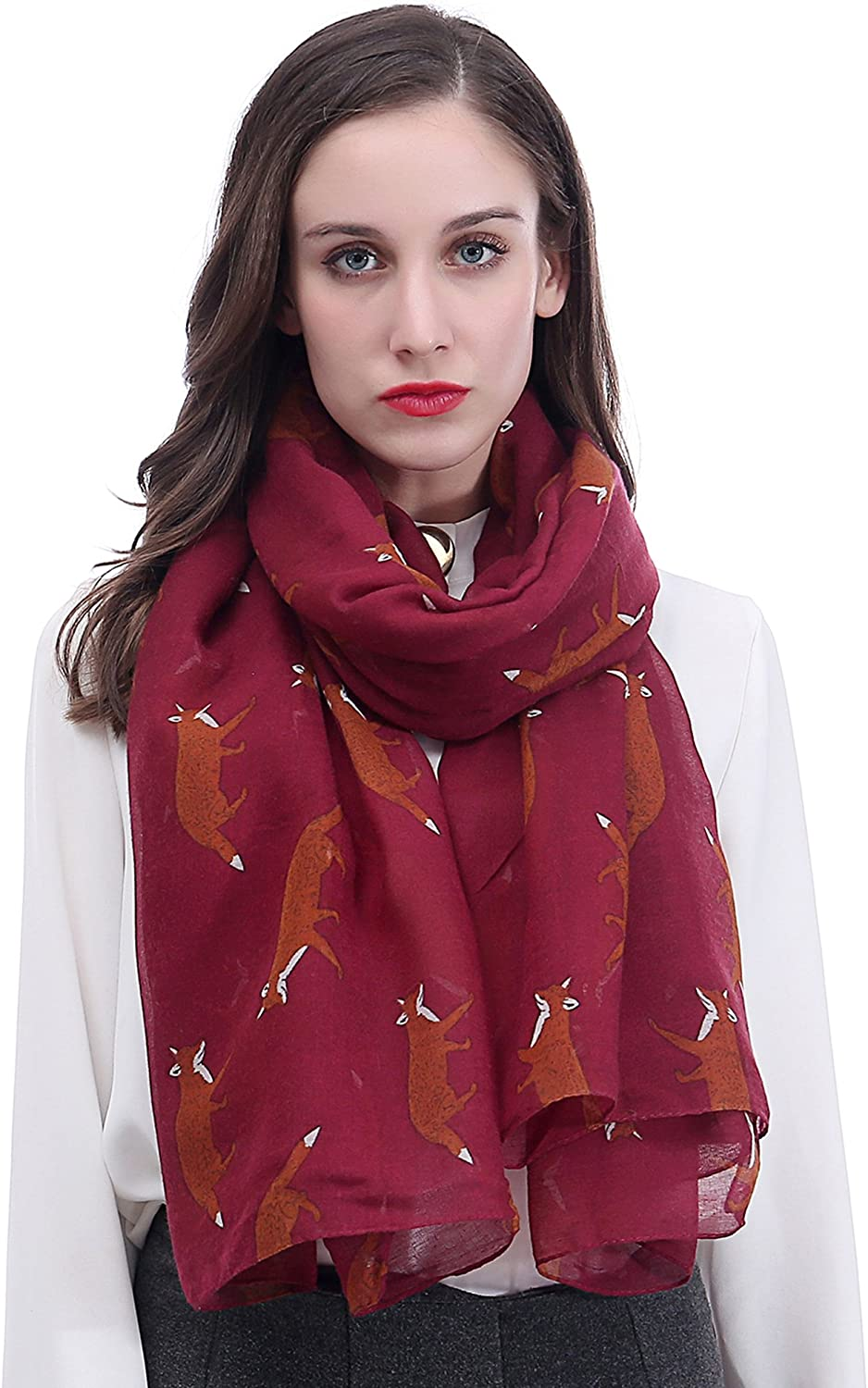 Lina & Lily Fox Animal Print Women'S Scarf Shawl Wrap Lightweight - Black image number 5