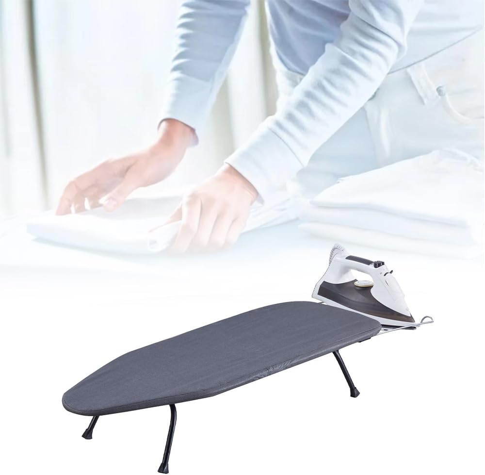 MOTRAIN Folding Ironing Board Iron Board Hanger Wall Mount, Foldable Table Top Ironing Boards with Adjustable Legs and Built-In Iron Rest, Ironing Cloth, Compact and Lightweight, Black image number 3