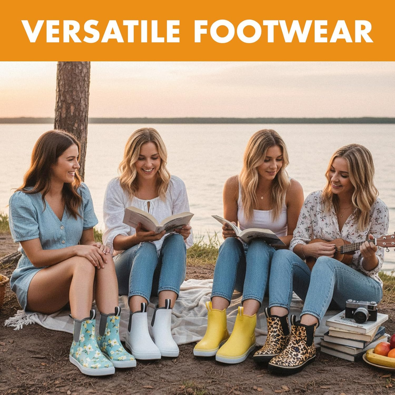 Women'S Deck Boots Ankle Rain Boots Fishing Boots Rubber Waterproof Garden Boots Slip-Resistant Outdoor Work Shoes image number 7