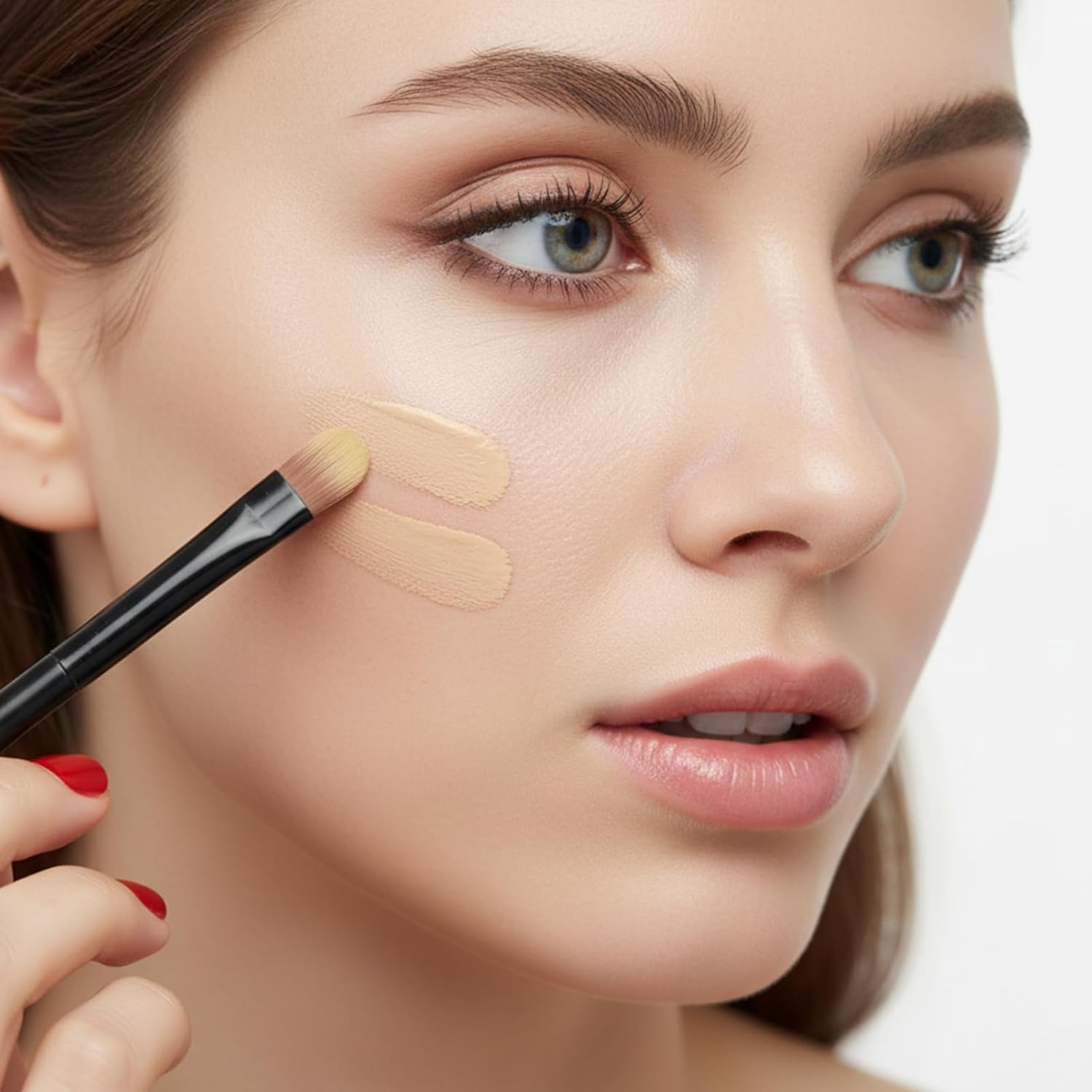 3PCS Flat Concealer Brush Small Black Premium Synthetic Makeup Brushes under Eye, Travel Foundation Make up Brush Set Precise Coverage Dark Circles Face Contour Blending Brushes(3 Sizes) image number 6