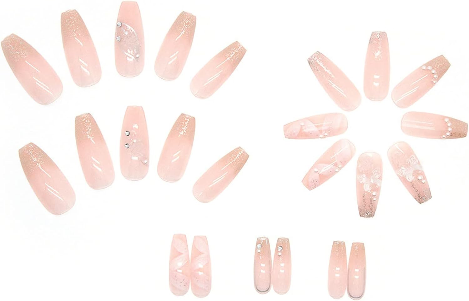 Long Press on Nails Glitter Acrylic Nails with Butterfly Design Coffin Fake Nails Nude Nails image number 1