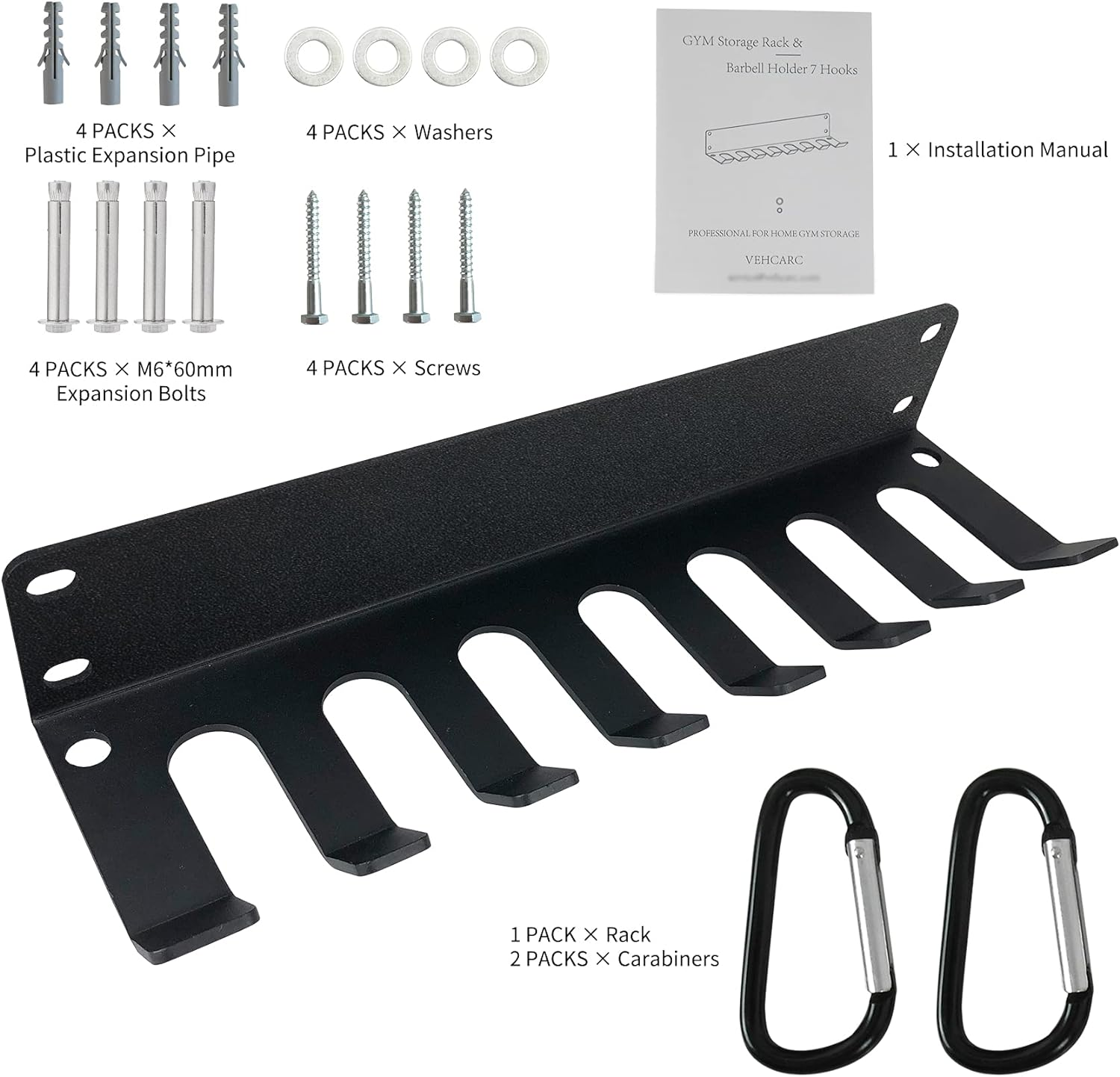 Vehcarc Home Gym Storage, Heavy-Duty Barbell Holder, Barbell Storage for Olympic Barbell, Gym Accessories Kettlebells Weight Bar Workout Rack Equipment Fitness Foam Roller Jump Rope Resistance Band image number 2