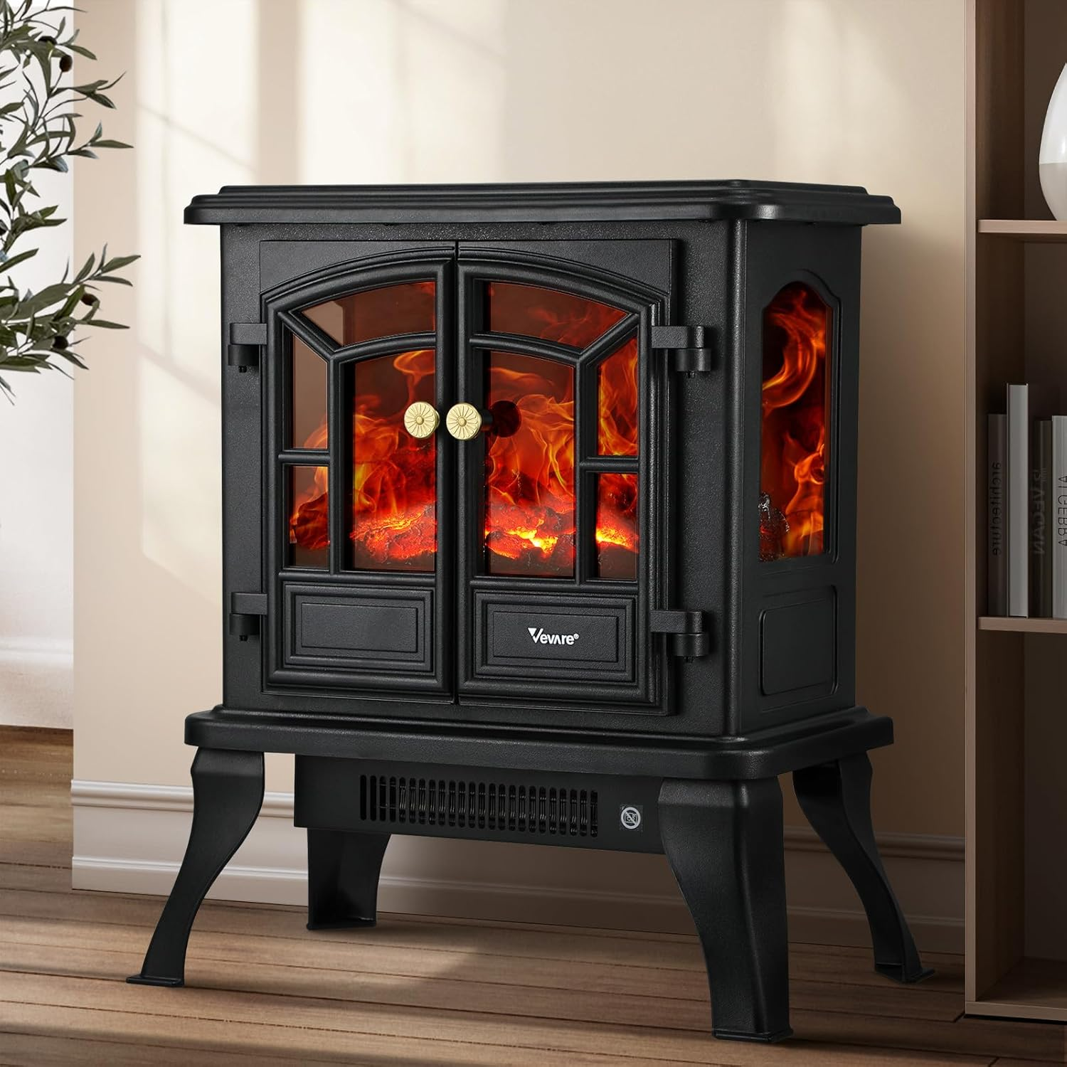 Electric Fireplace Fire Heater Freestanding 3D Flame Effect Indoor 2000W, 50X58X26Cm