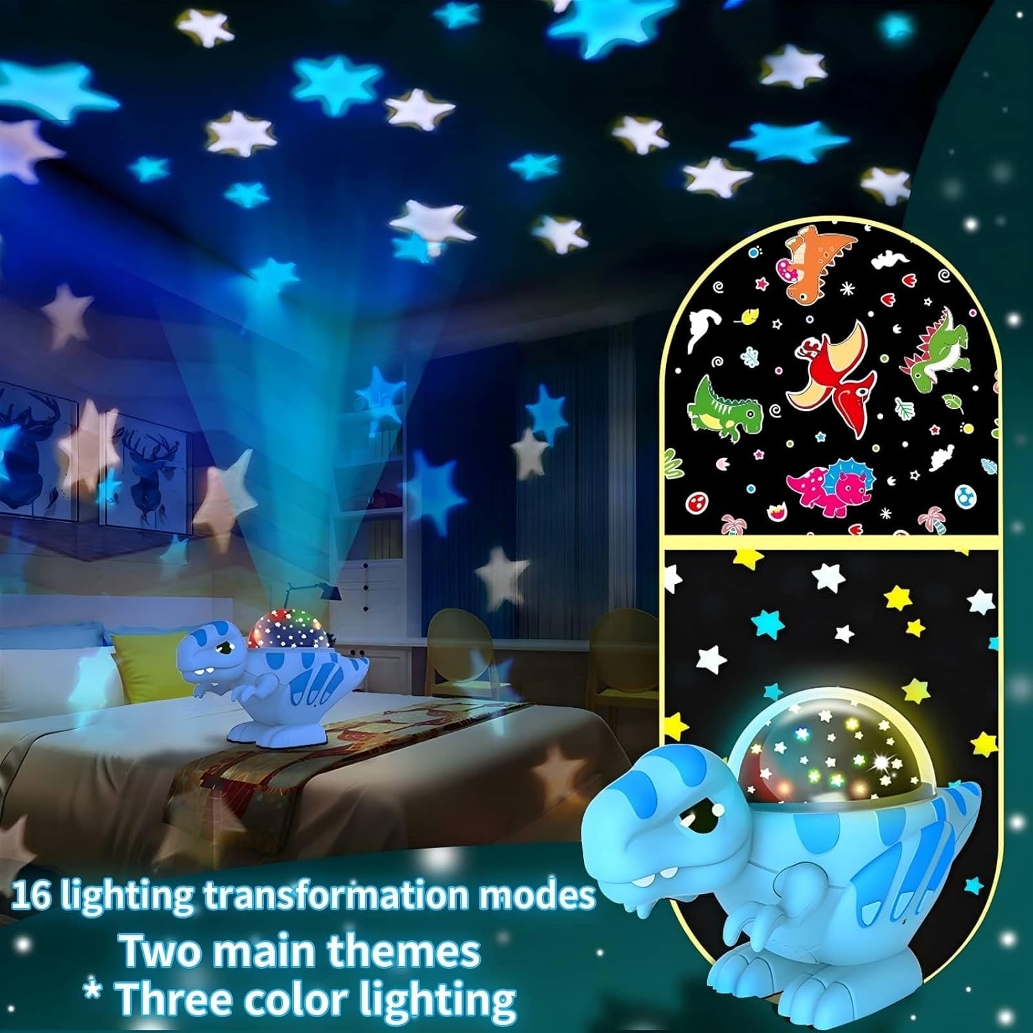 Dinosaur Projector Lamp, Dinosaur Toys, Projector Night Light for Kids Bedroom, Birthday Gifts, Boys' and Girls' Toy Atmosphere Lamp, Chirstmas Stocking Stuffers Gifts for 3-10 Year Olds Kids (Blue) image number 1