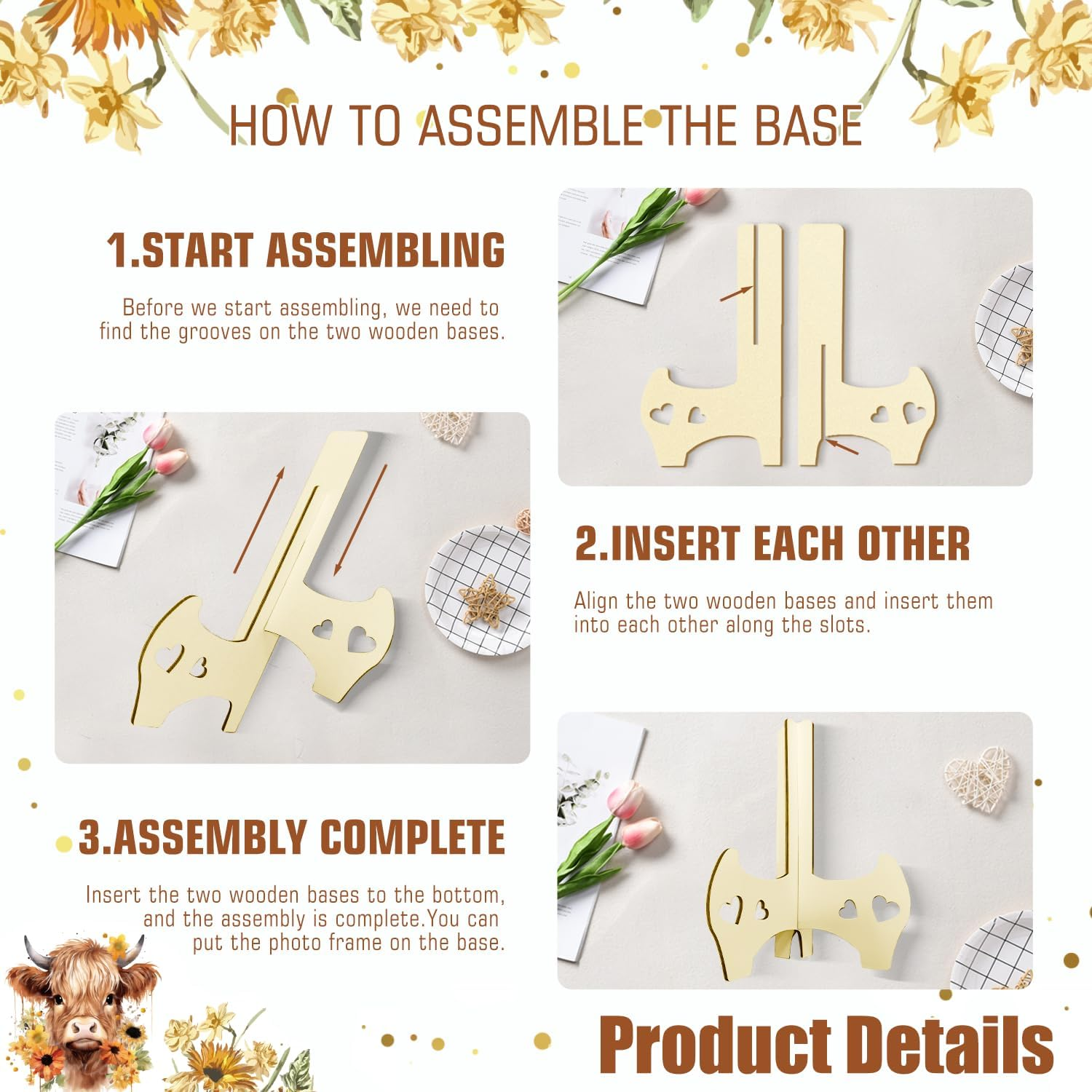 65 Pcs Highland Cow Baby Shower Decorations Guest Book, Baby Shower Guest Book Alternatives with Photo Frame, 60 Wood Slices Cow Baby Shower Guest Book for Boys Grils Baby Shower image number 5