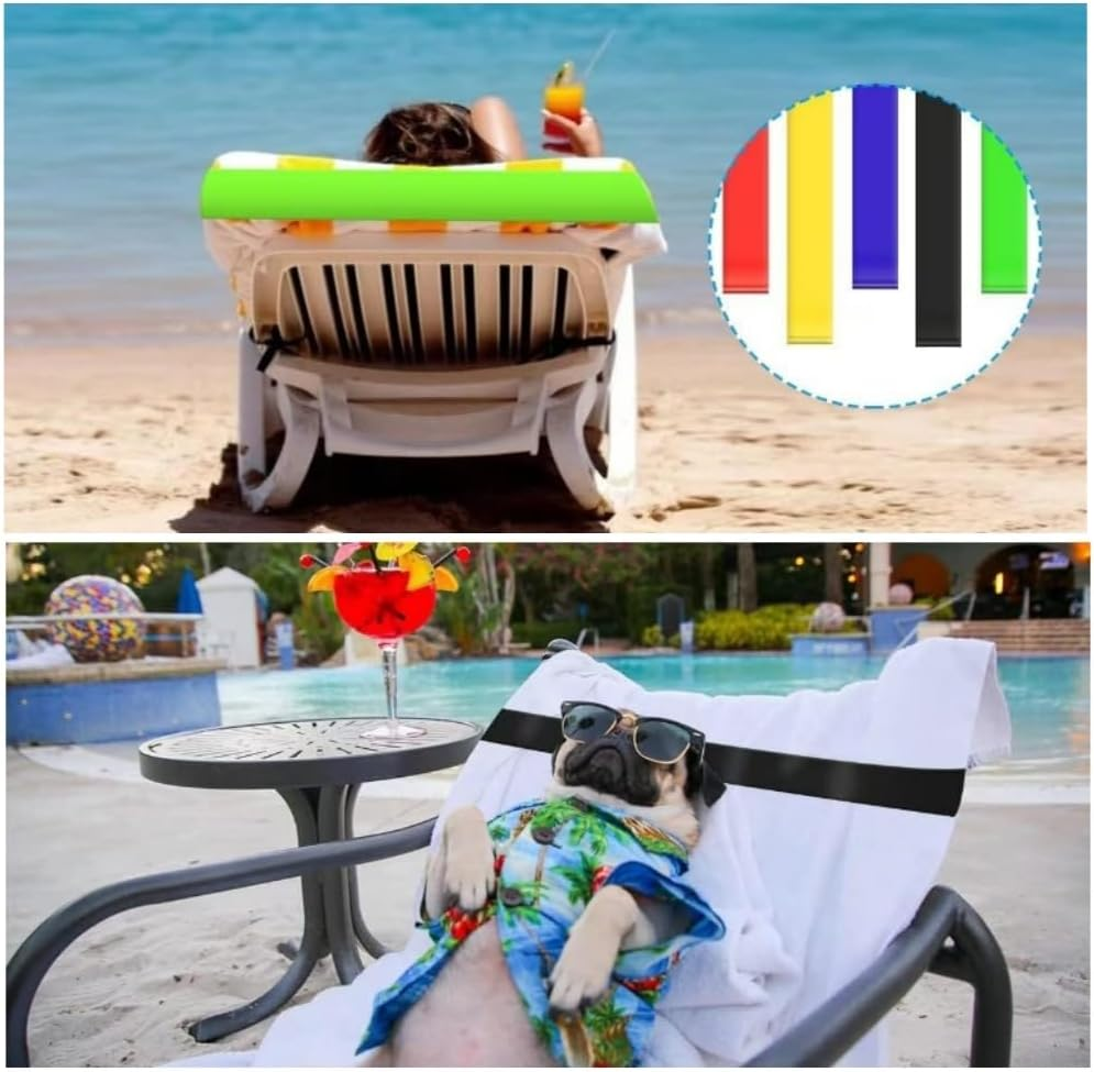 Jindizi Towel Bands for Beach Chair, 6 Pcs Beach Towel Clips, 6 Colors Windproof Beach Towel Clip Bands, Stretchable and Colorful Beach Chair Bands for Cruise Chairs, Beach, Pool image number 1