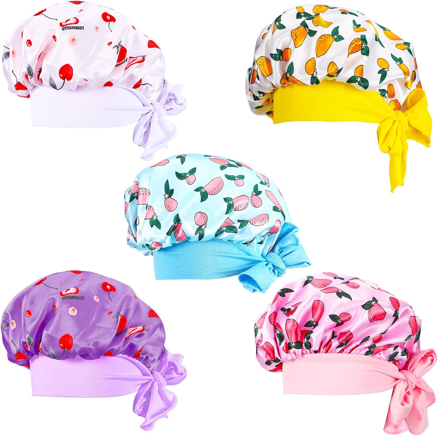 Eurzom 5 Pcs Kids Hair Bonnet Satin Long Cap for Girls Boys Kids Sleeping Tie Bonnet Soft Curly Hair Braid Cap Band for Dreadlocks Braid Afro 5 Styles(Medium) image number 2