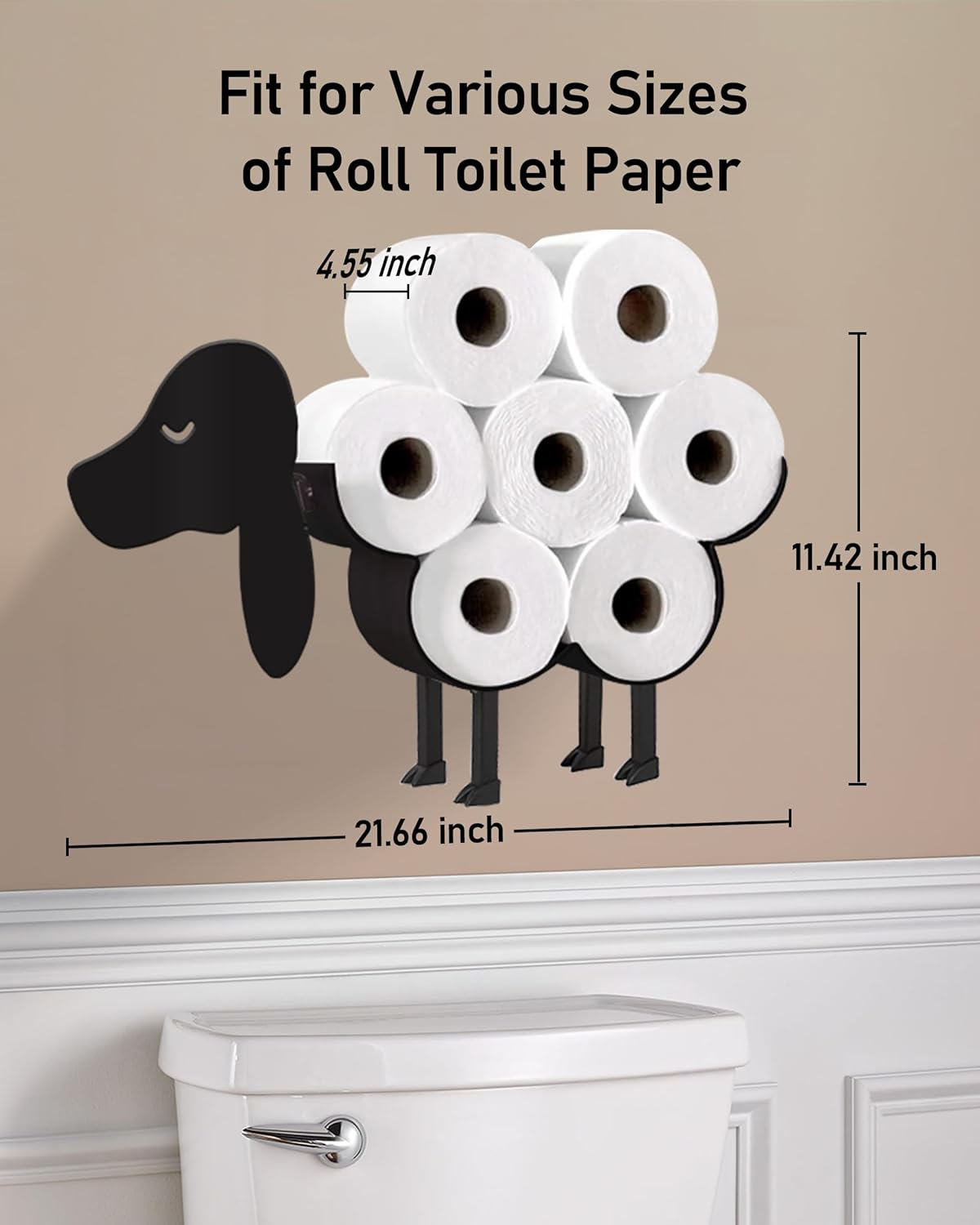 Wigag Dachshund Toilet Paper Holder for Extra 8 Rolls, Wall Mounted Decorative Toilet Paper Storage, Farmhouse Bathroom Accessories Storage Cabinet image number 5