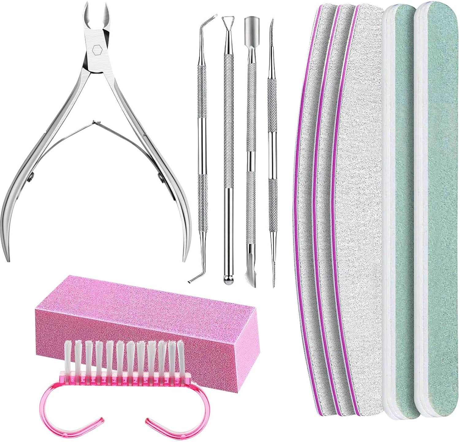 Wezalget Nail Clipper Set | Nail Care Kit 100/180 Manicure Tools - Nail Kit Includes Nail Files, Pink Nail Buffer, Polishing Files, Triangular Cuticle Stripper for Salon image number 4