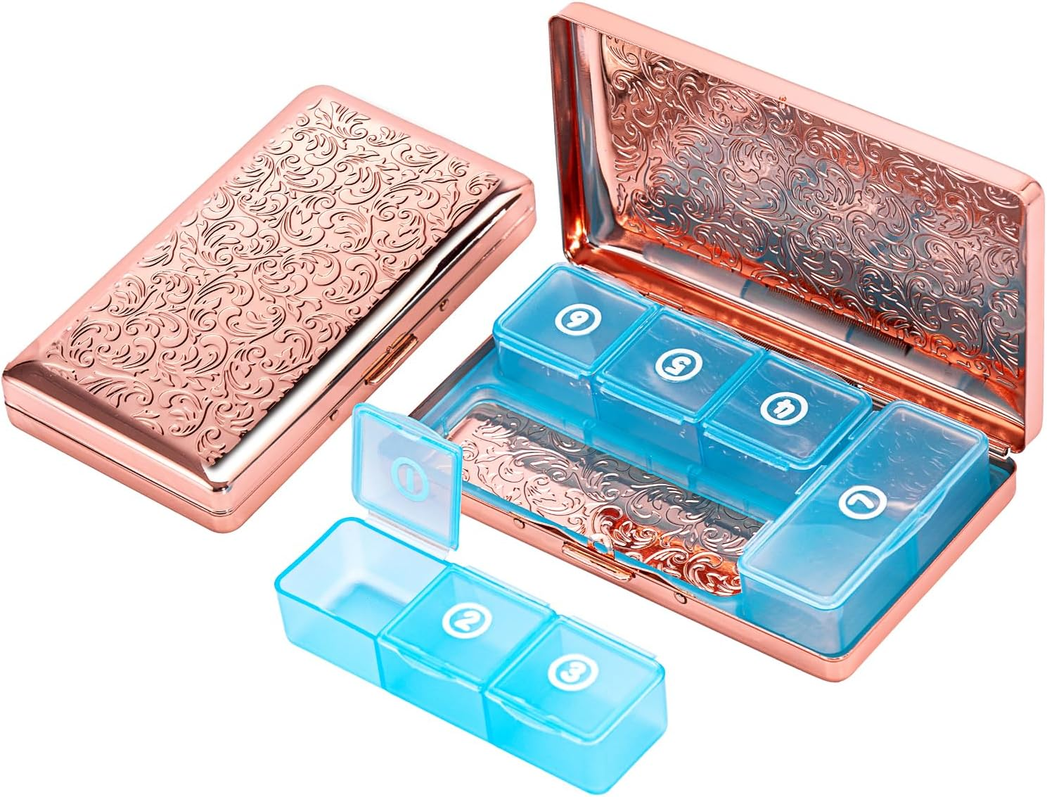 Pill Organizer, Pill Box 7 Day/Metal Travel Pill Case, BPA Free. (Pink) (Black)