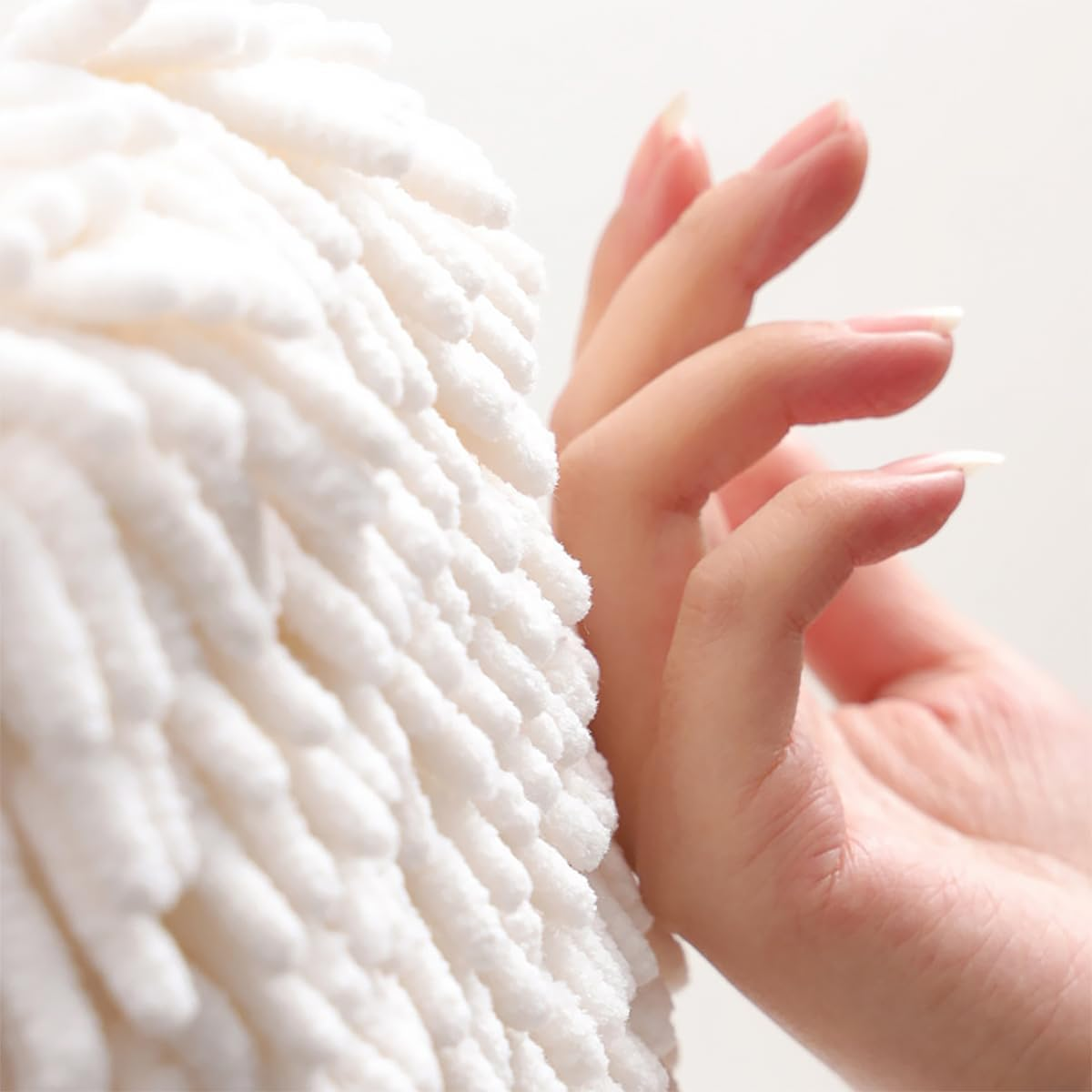 2 Pcs NUZAMAS Chenille Hand Towels Fuzzy Ball Towel White and Gray Fast Drying Handball Absorbent Soft Towel Hanging Towel for Kitchen Bathroom image number 6