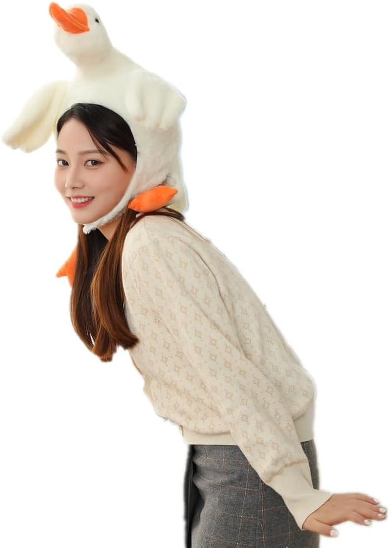 Bestmaple Unisex Adult Kids Lovely Big White Goose Plush Hat Funny Headgear Cosplay Party Photo Hat image number 1