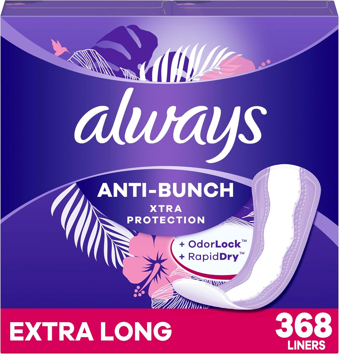 Always Xtra Protection Dailies Feminine Panty Liners for Women, Extra Long, Unscented, 92 Count - Pack of 4 (368 Count Total) image number 4