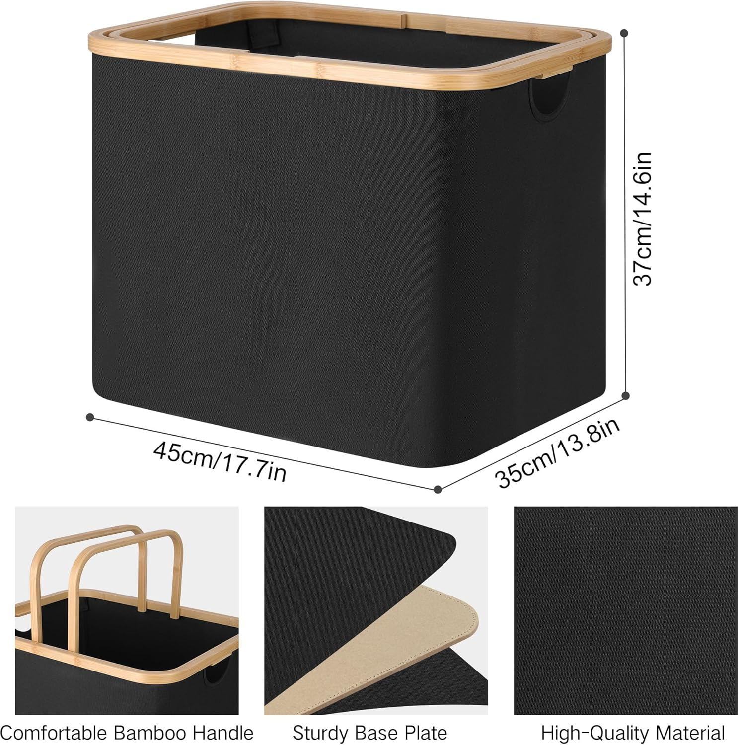 Iegrow 2-Pack Laundry Hamper with Bamboo Handle,60L Laundry Basket,Collapsible Laundry Baskets,Dirty Clothes Hamper for College Dorm, Family,Black image number 5