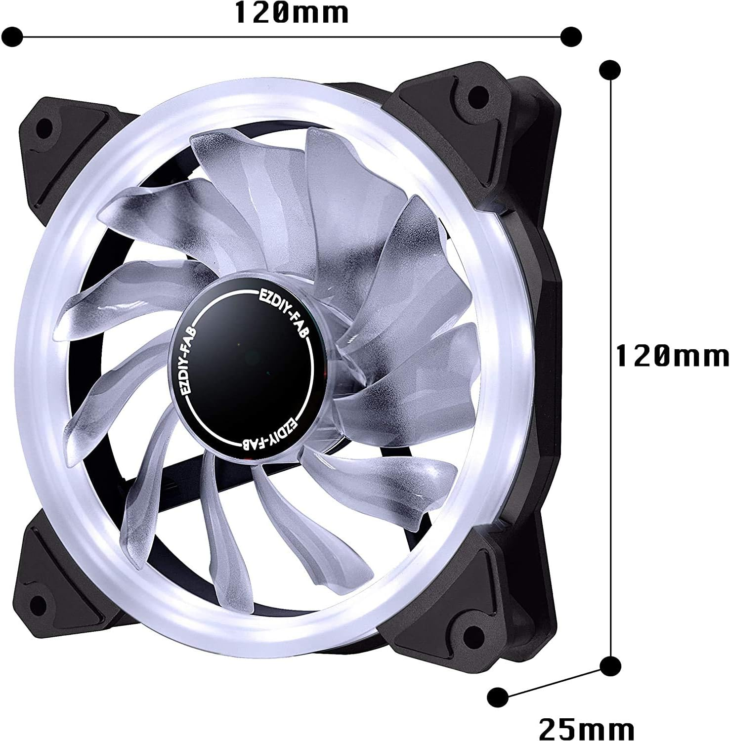 EZDIY-FAB 120Mm PWM Blue Single Ring Fan, Blue LED PWM Case Fan for PC Case,High Airflow Quiet and Radiators(4-Pin) - 3 Pack image number 2