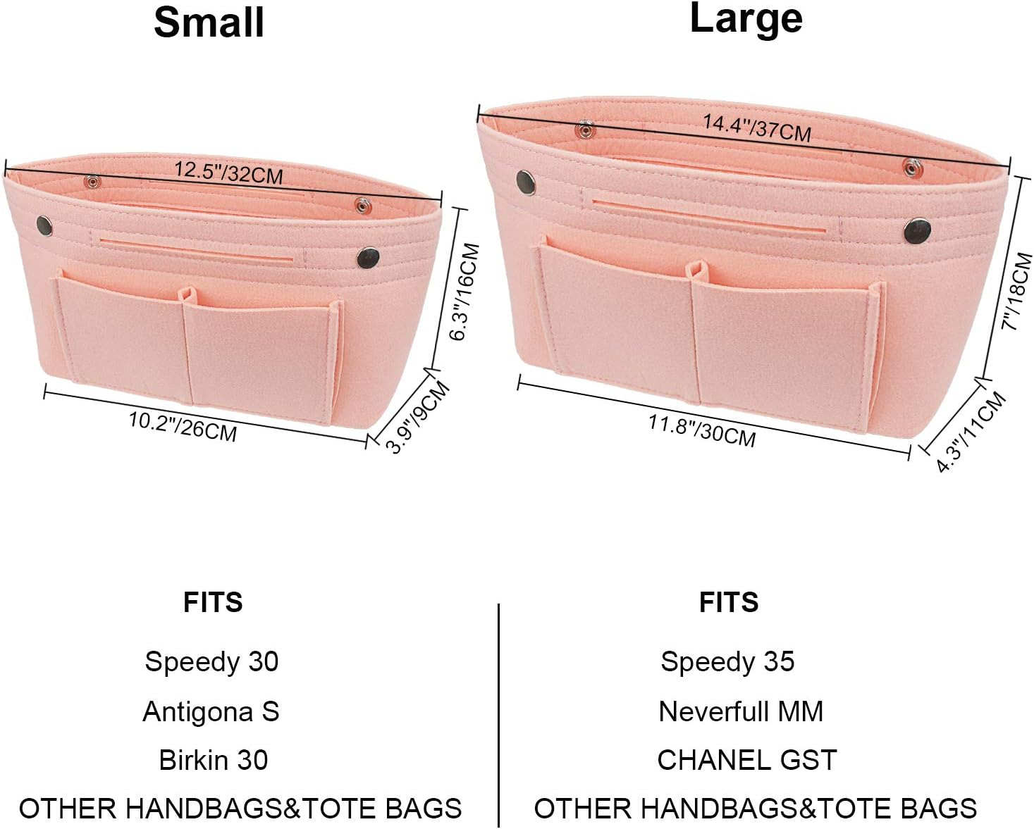 YIICOOLY Felt Tote Handbag Purse Organizer Insert Divider Shaper Bag in Bag, Light Pink, Large image number 4