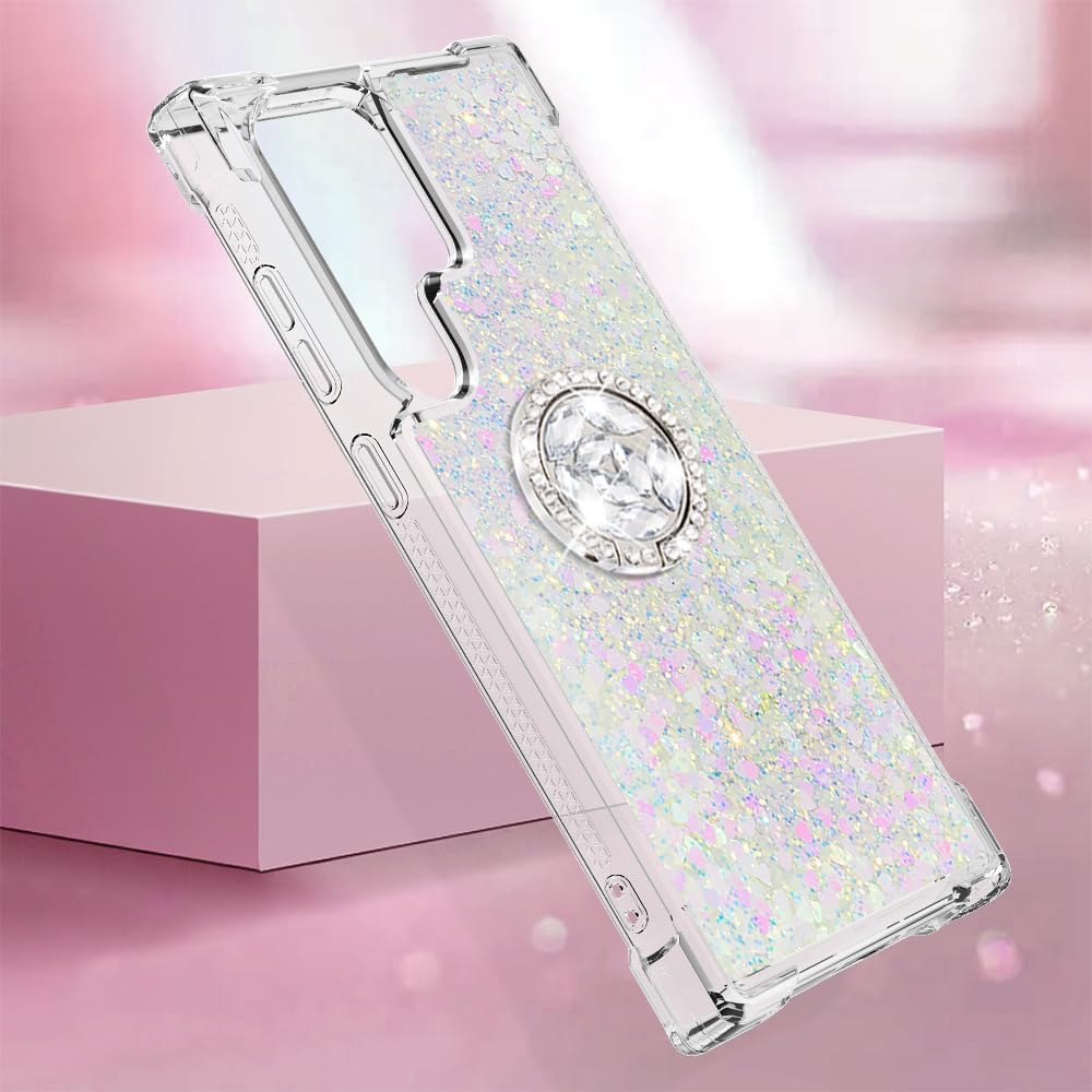 QIWEIQING Compatible with Samsung Galaxy S25 Ultra Liquid Case, Liquid Bling Quicksand Flowing Soft TPU Silicone Case with 180 Degree Ring Stand Case for Samsung S25 Ultra. Colourful YBH image number 3