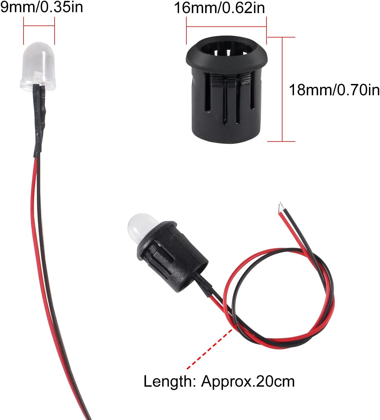 ATNSINC 10Pcs DC 12V LED Diodes 10Mm LED Light Lamp Bulb Prewired Emitting Diodes with Holder for DIY Home Decoration (White) - Red image number 5