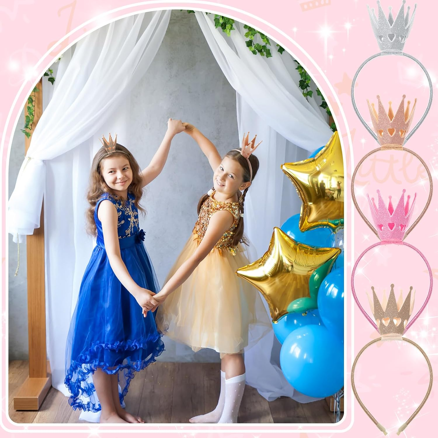 Juexica 12 Packs Princess Crown Headband Glitter Headbands Princess Favors Tiaras Princess Decorations for Girls image number 3