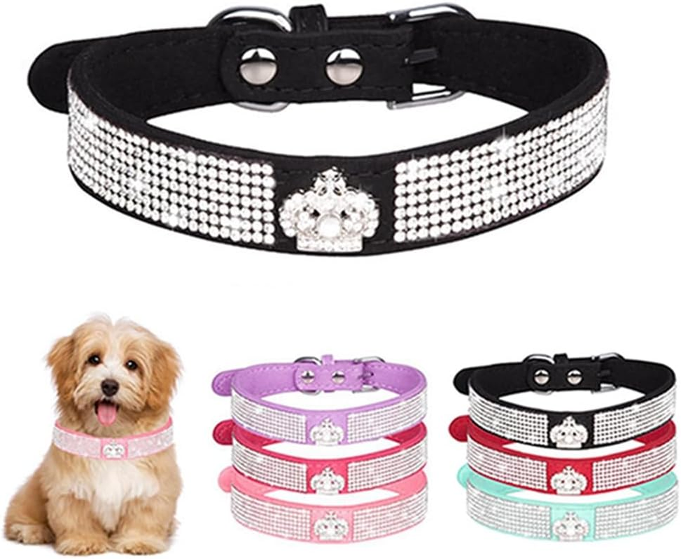 Small Dog Collar Crown Rhinestone Pretty Glitter Crystal Puppy Collars for XXS XS Medium Pet Girls Boys Dogs Female Cats Kitten Black M image number 3