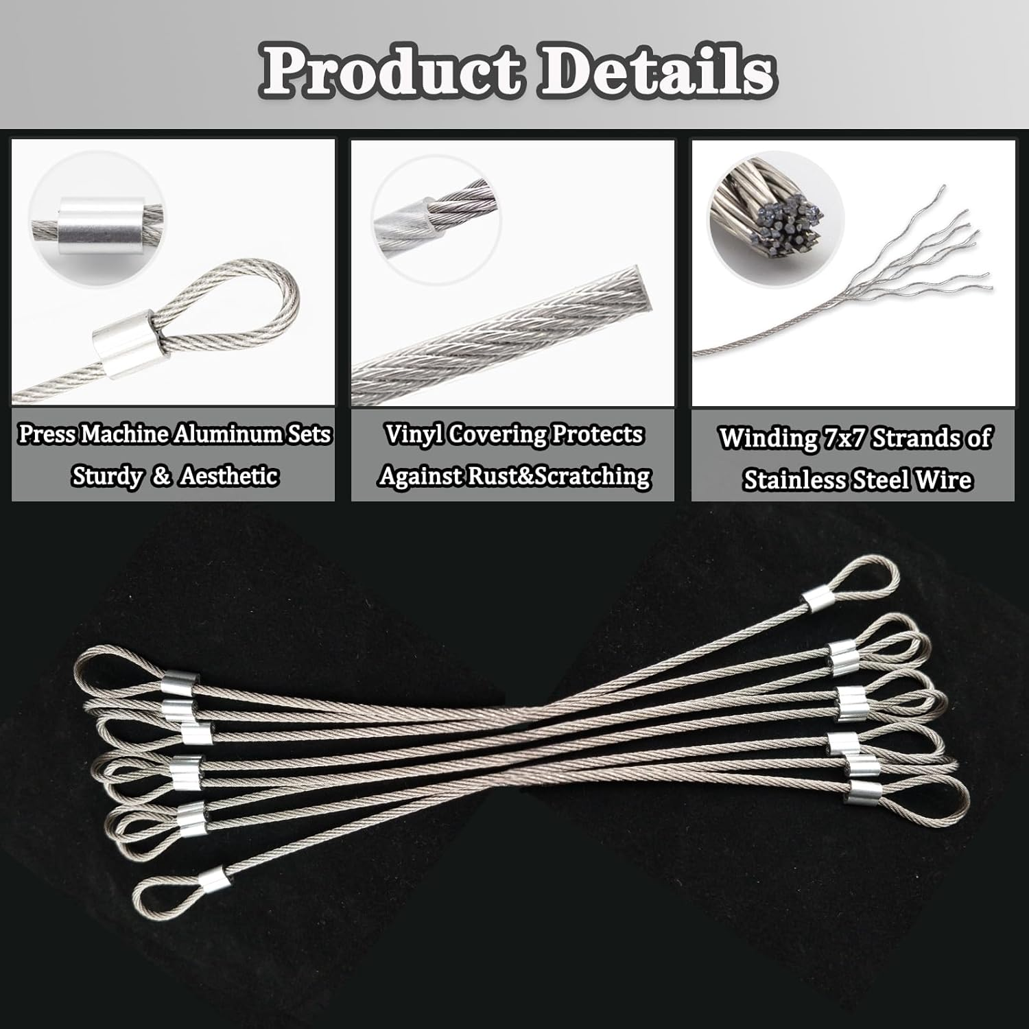 Stainless Steel Cable with Loops, Vinyl Coated Wire Rope Lanyard Lock Security Chains for Outdoor Gates, Stage Lighting, Luggage Lock Wire Rope with Loops 2Mm Thickness 12Inch Length - 5 Packs image number 5