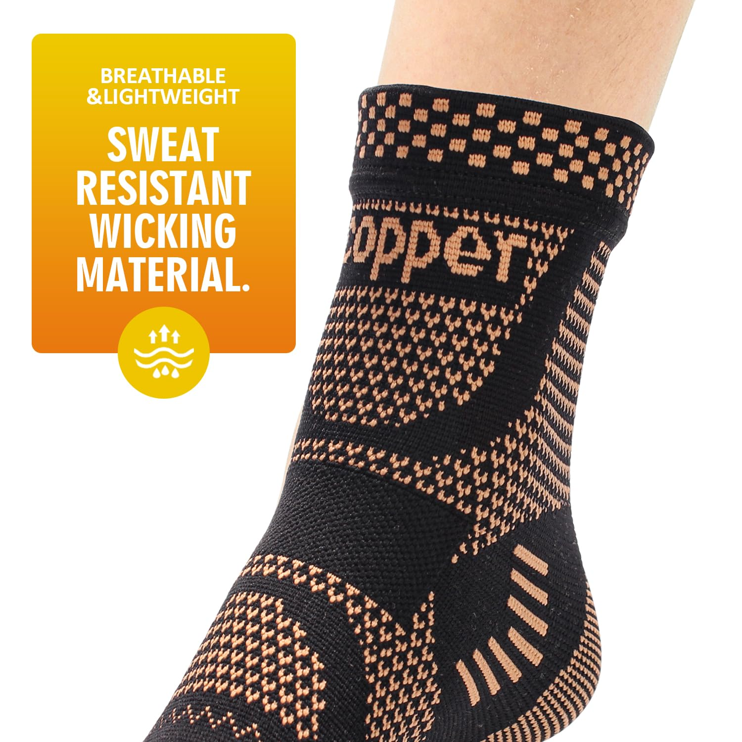Copper Ankle Brace Plantar Fasciitis Socks,H HOME-MART Copper Infused Ankle Support Compression Sleeve for Men & Women, for Foot Pain Relief, Plantar Fasciitis, Sprained Ankle, Achilles Tendonitis,Recovery, Daytime or Night Use (Medium) image number 4