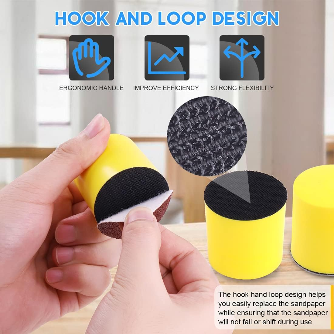 Glarks 102Pcs 2 Inch Hook and Loop Hand Sanding Block round Sanding Pad Hook Backing Plate with 100Pcs Hook and Loop Sanding Disc Set for Craft, Woodworking, Furniture Repairing (2 Inch)