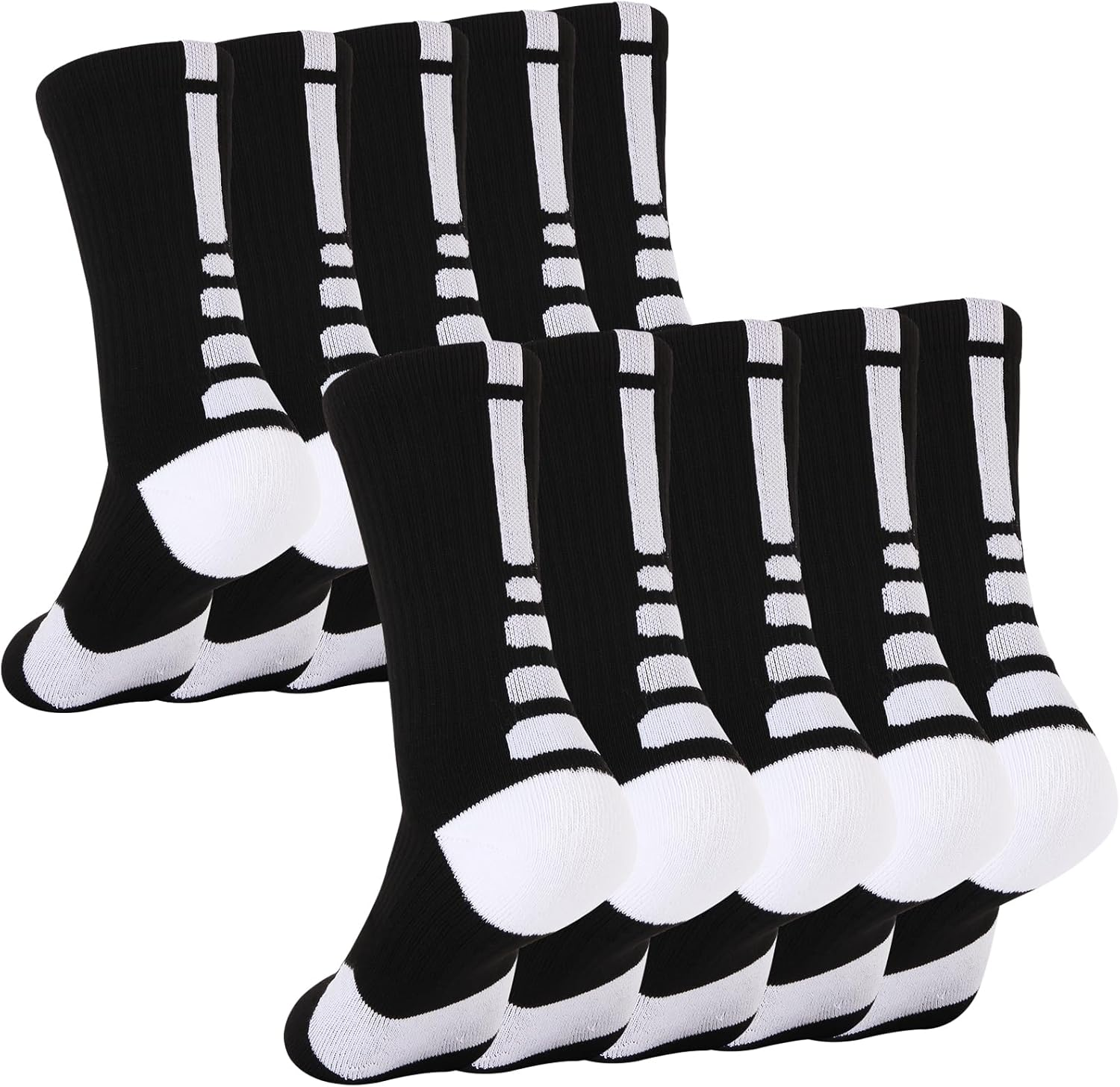 5 Pairs Cushion Crew Socks Elite Athletic Socks for Men Women for Basketball, Running, Sports, Walking, Working, Cycling, Hiking, Football