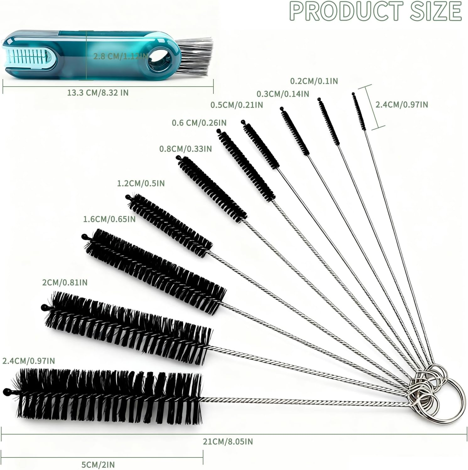 11-Piece Cleaning Brush Set&mdash;Reusable Straw Cleaner, Rim & Bottle Brush in One Pouch, Spotless in One Go！ image number 2