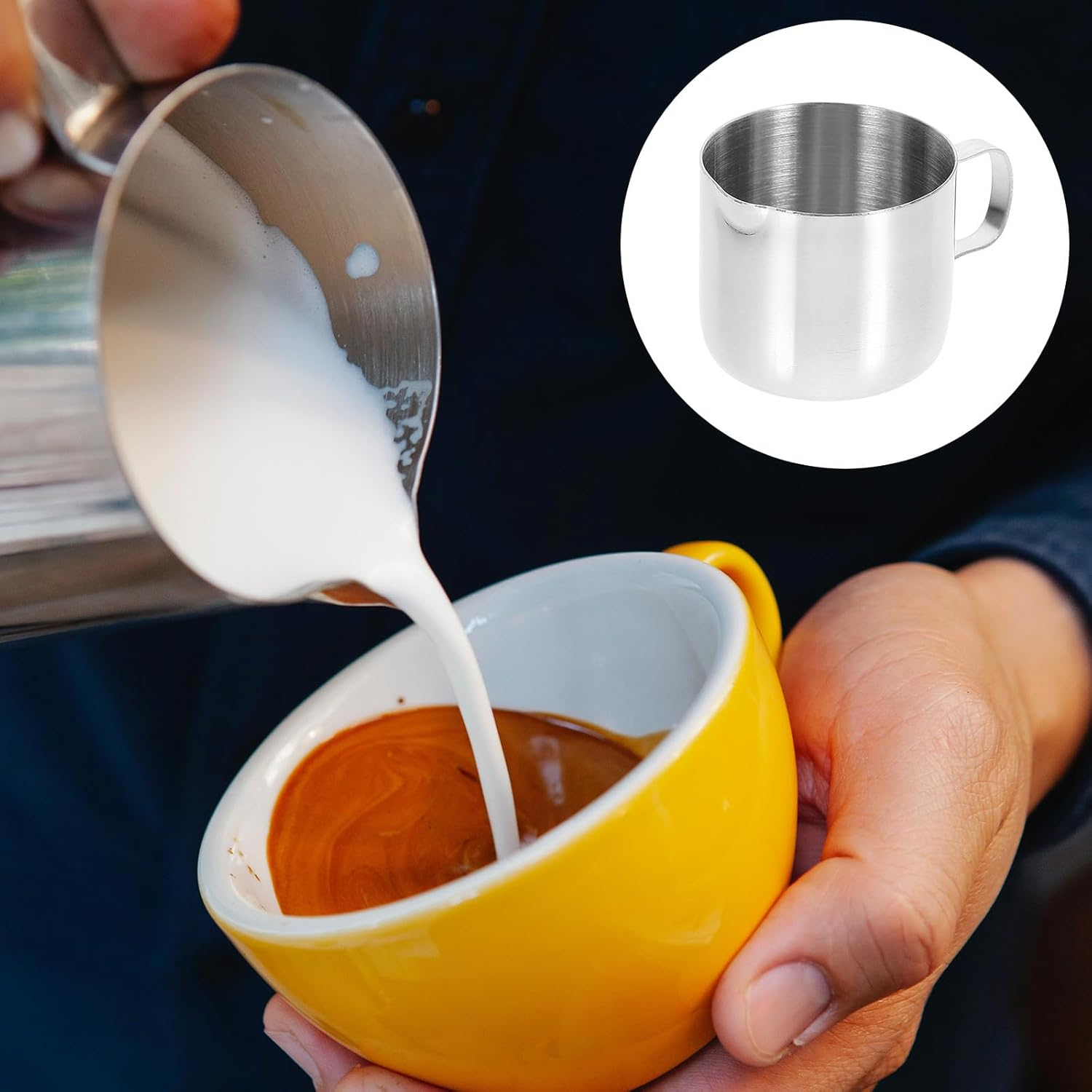 DECOMELODY 2Pcs Stainless Steel Milk Frothing Pitcher Cups 30Ml Coffee Creamer Jug Sauce Cup for Espresso Latte Art Home Kitchen Use image number 6