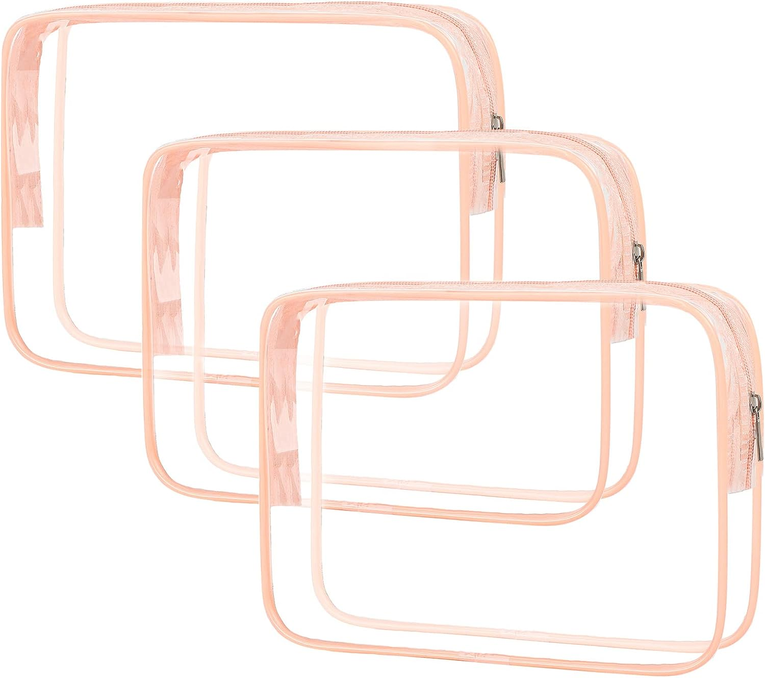 APREUTY Clear Makeup Bags, TSA Approved 3 Pcs Cosmetic Makeup Bags Set Clear PVC with Zipper Handle Portable Travel Luggage Pouch Airport Airline Vacation Organization (Black)