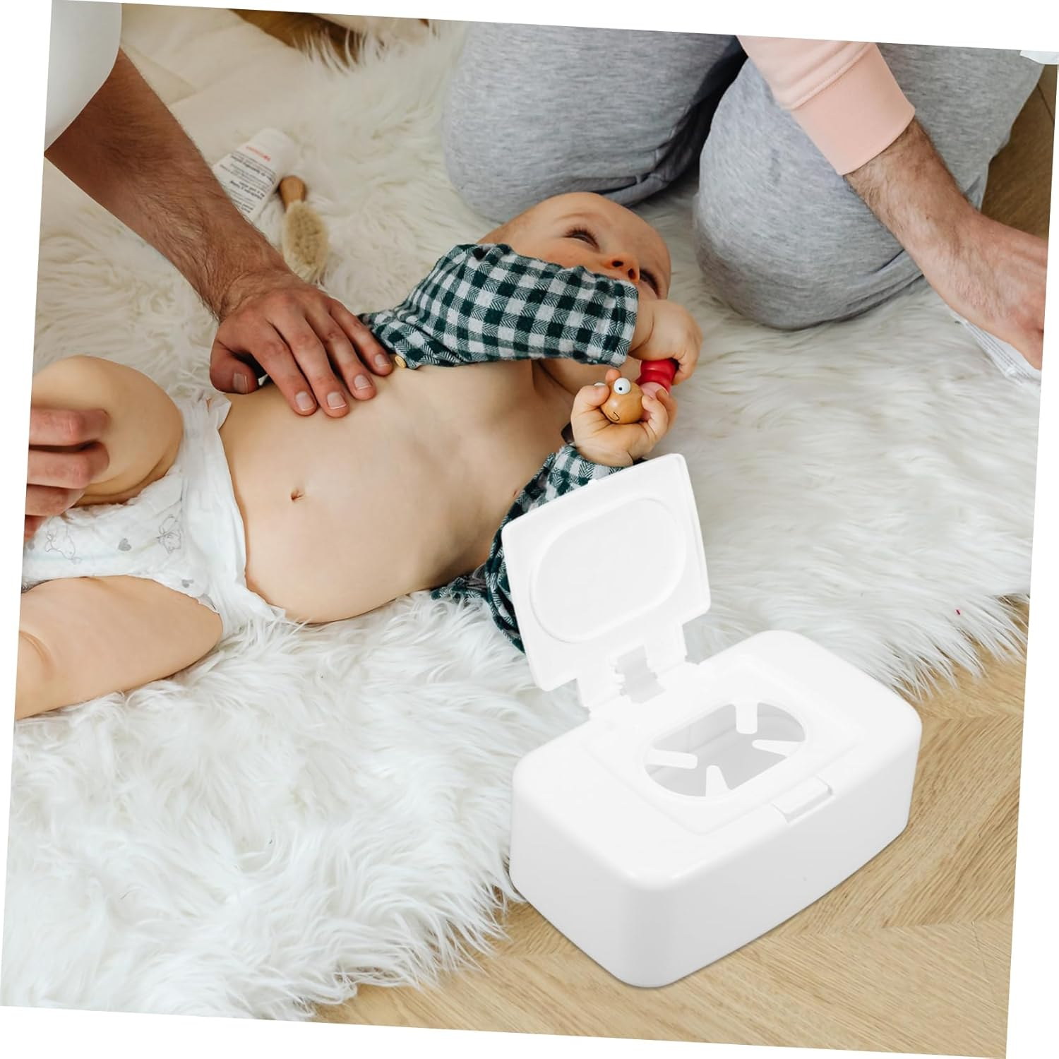Wipes Dispenser Box Plastic White Lid Adjustable Household Infant Wipes Holder Suitable for Living Room Bedroom Nursery Travel image number 6