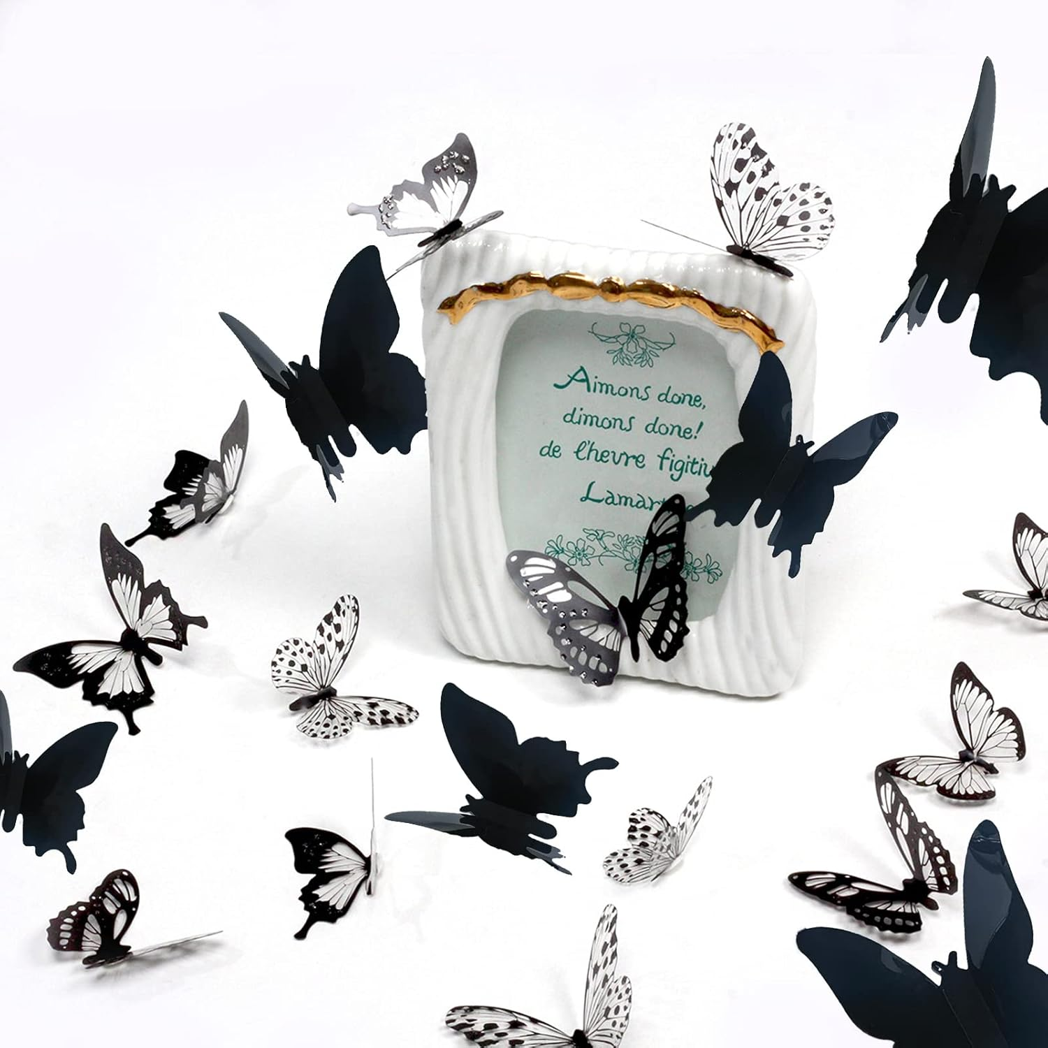 Ewong 3D Butterfly Wall Decor - 66Pcs Black Butterfly Decoration Party Cake Decorations - Removable Waterproof Wall Decal Birthday Home Room Decor Bathroom Bedroom Sticker & Murals