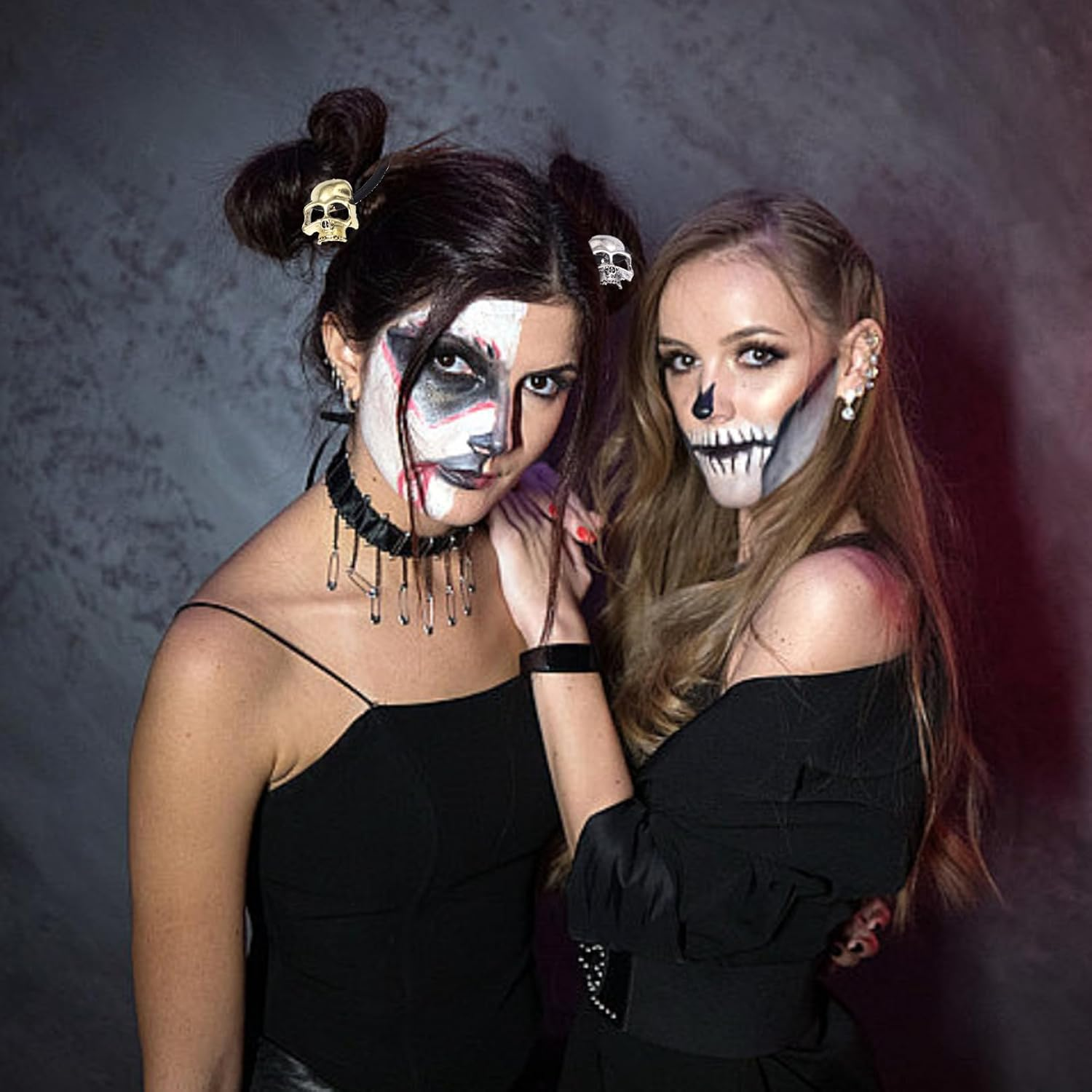 Halloween Skull Hair Ties for Thin Thick Hair,4Pcs Metal Skull Black Hair Elastics Scrunchies No Damage Hair Ropes Ponytail Holders Gothic Halloween Hair Accessories for Womens Girls Cosplay Costume image number 5