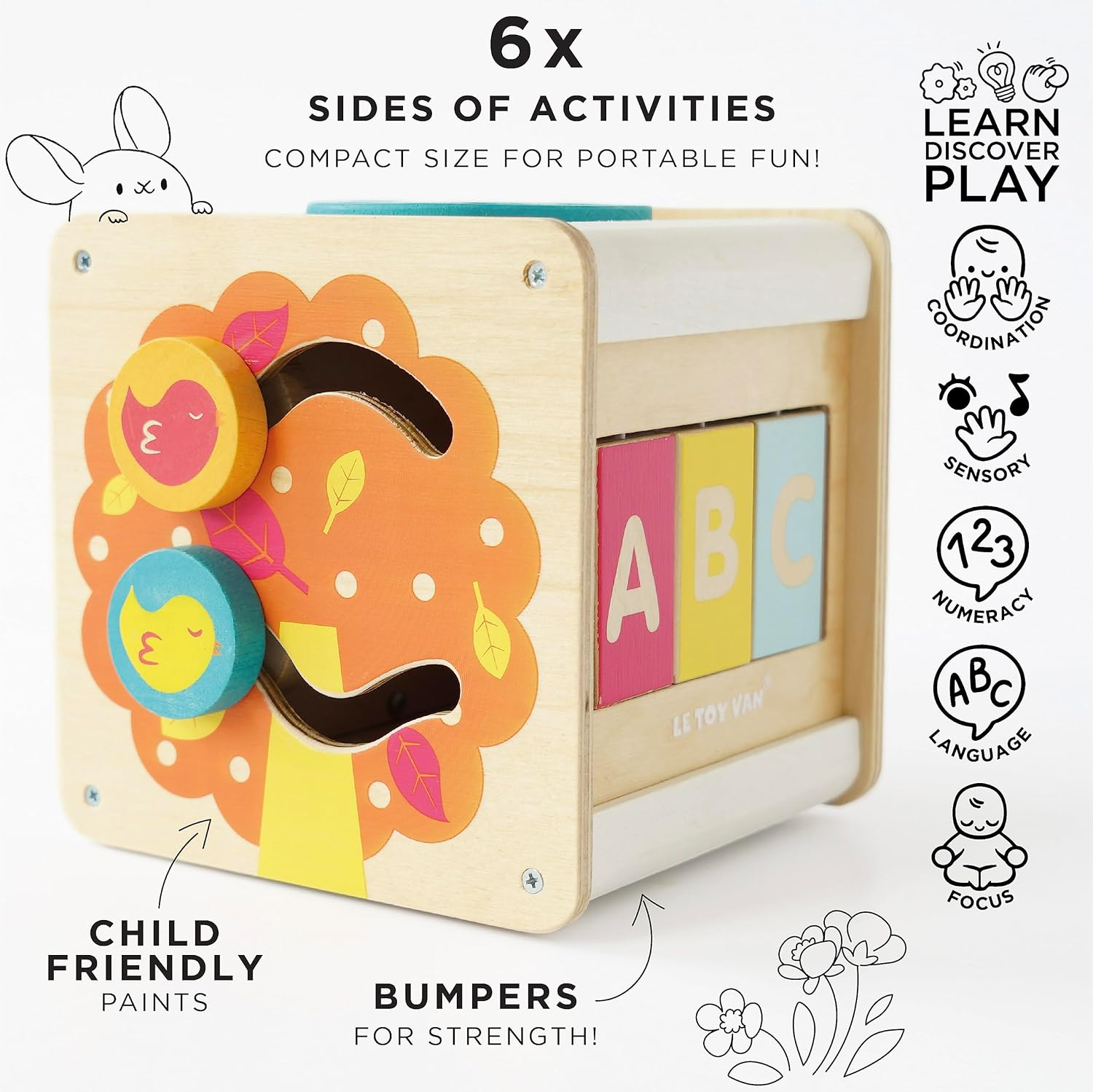 Le Toy Van Petilou Activity Cube Learning Set Premium Wooden Toys for Kids Ages 12 Months & Up, Multi image number 4
