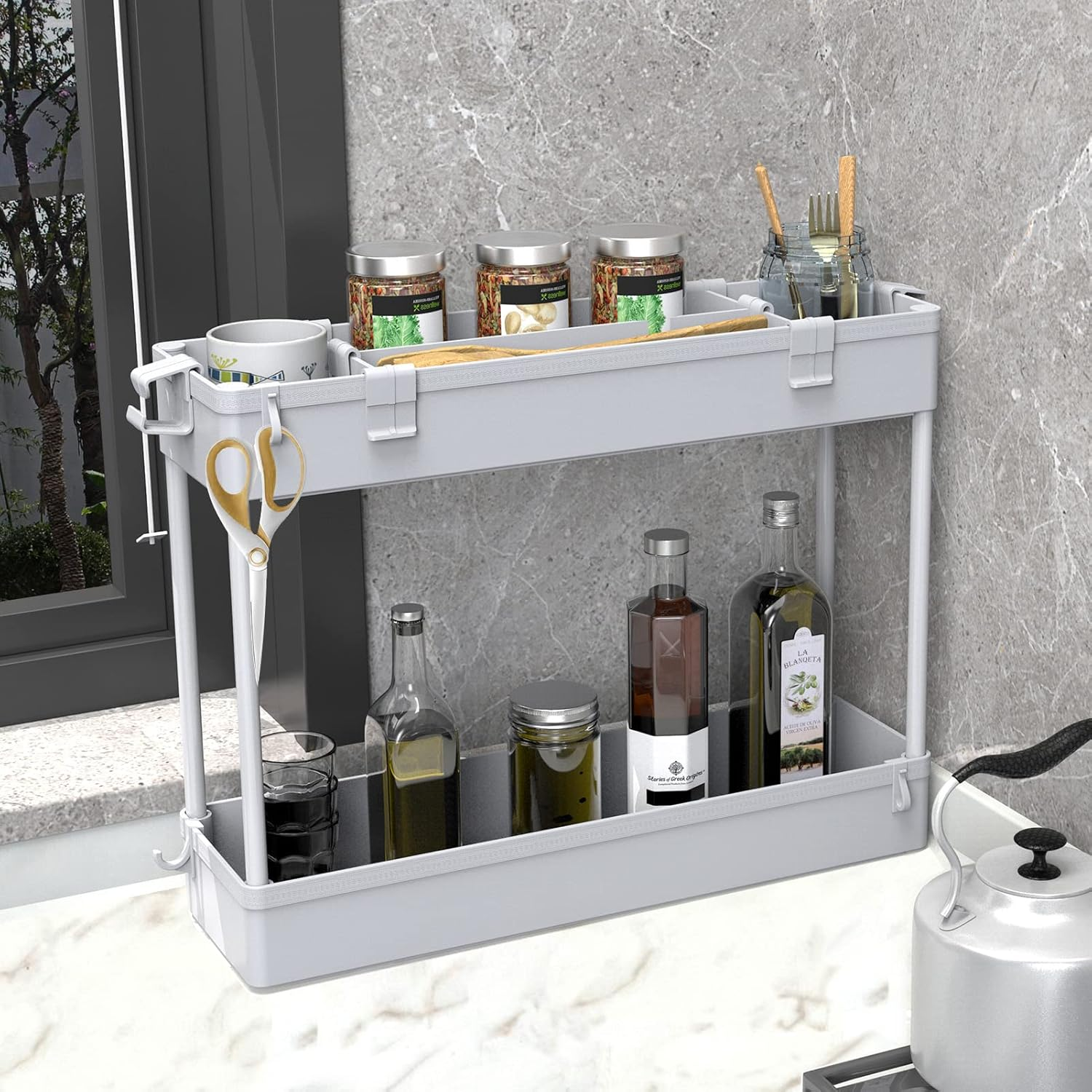 SPACELEAD Slim Storage Cart,3 Tier Bathroom Rolling Utility Cart Storage Organizer Slide Out Cart, Mobile Shelving Unit Organizer Trolley for Office Bathroom Kitchen Laundry Room Narrow Places, Grey